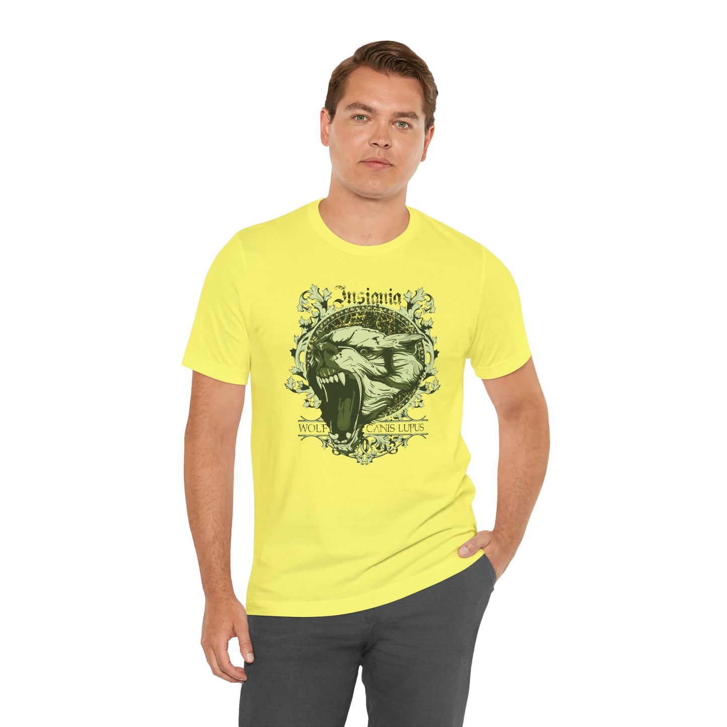 Howling Wolf Skull Tee Gothic Vintage Crest, Green Graphic Shirt Art-54