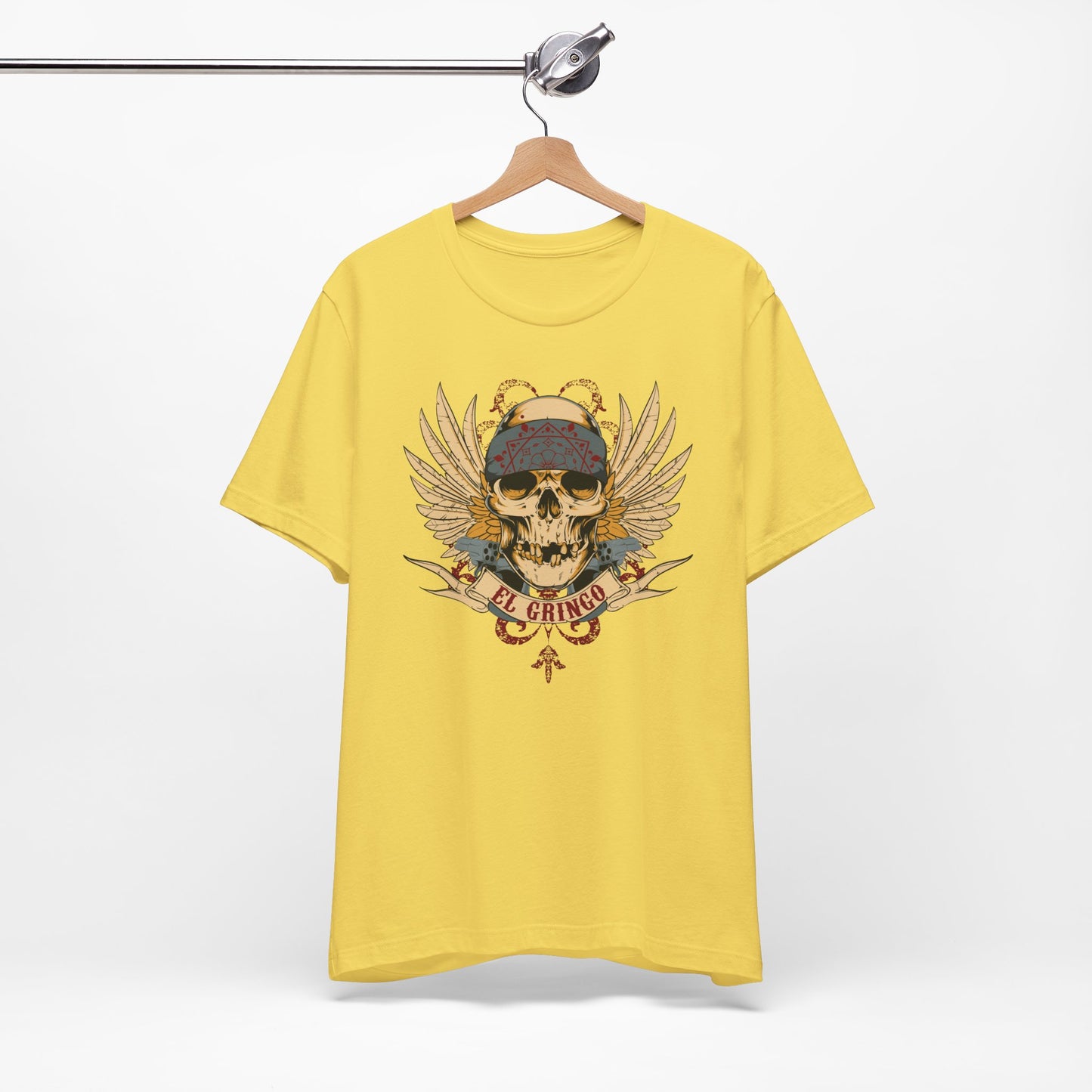 El Gringo Skull with Wings T-Shirt Vintage Tattoo Style Art-53
