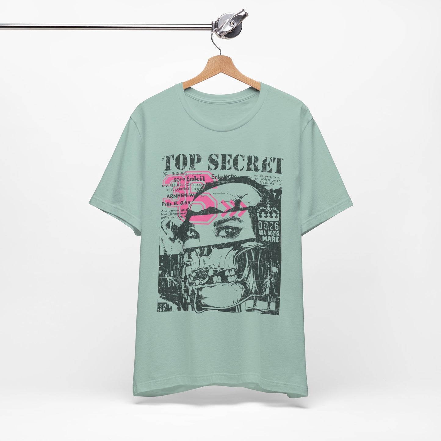 Top Secret Skull Face Tee Grunge Graphic T-Shirt Retro Collage A-6