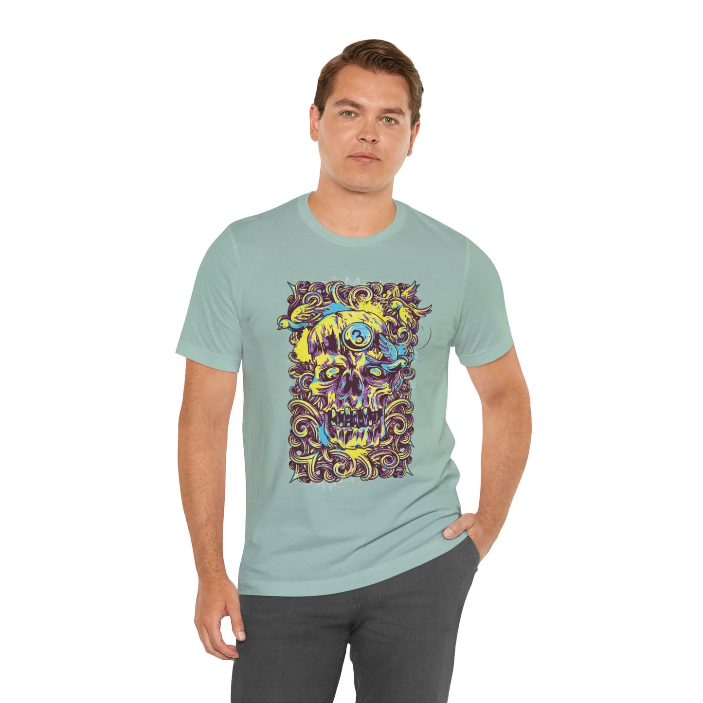Colorful Skull Illustration Graphic Unisex Cotton T-Shirt r41