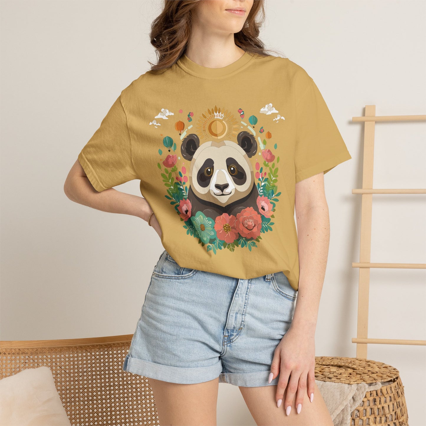 Panda Portrait T-Shirt Unisex Cotton Floral Chinese Graphic Circle Animal Art Tee p4