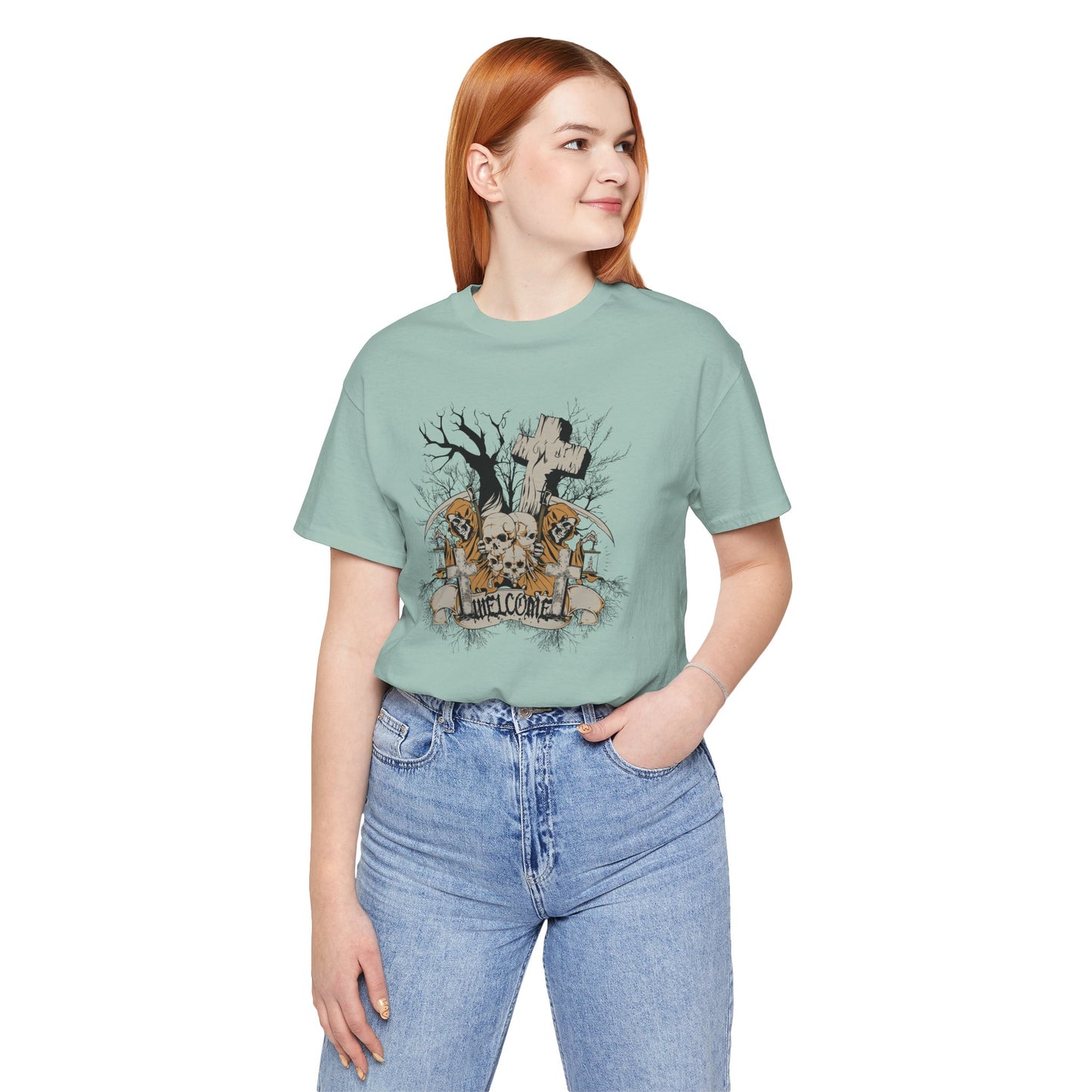 Skull Halloween Graphic Design Unisex Cotton T-Shirt Art-50