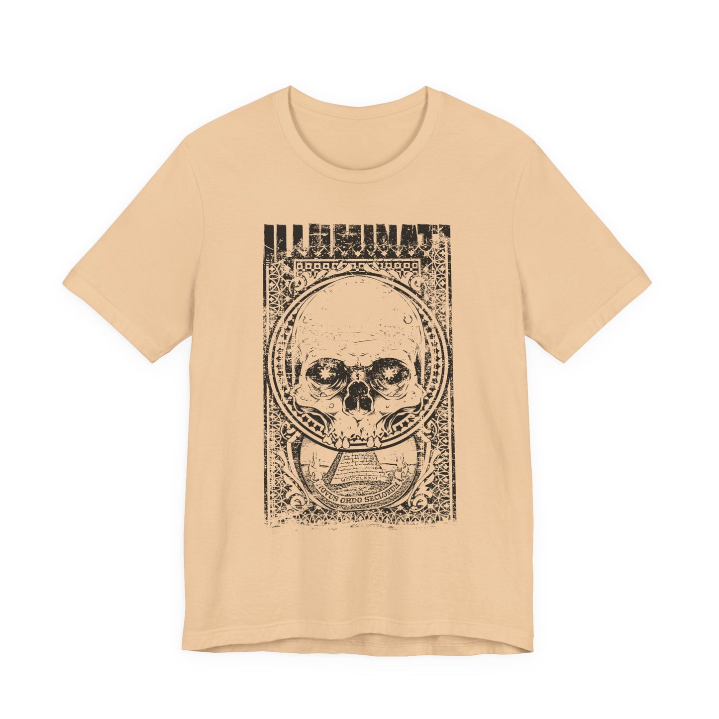 Skull Circle Graphic T-Shirt Vintage Etching Illustration Art Design Tee A-9
