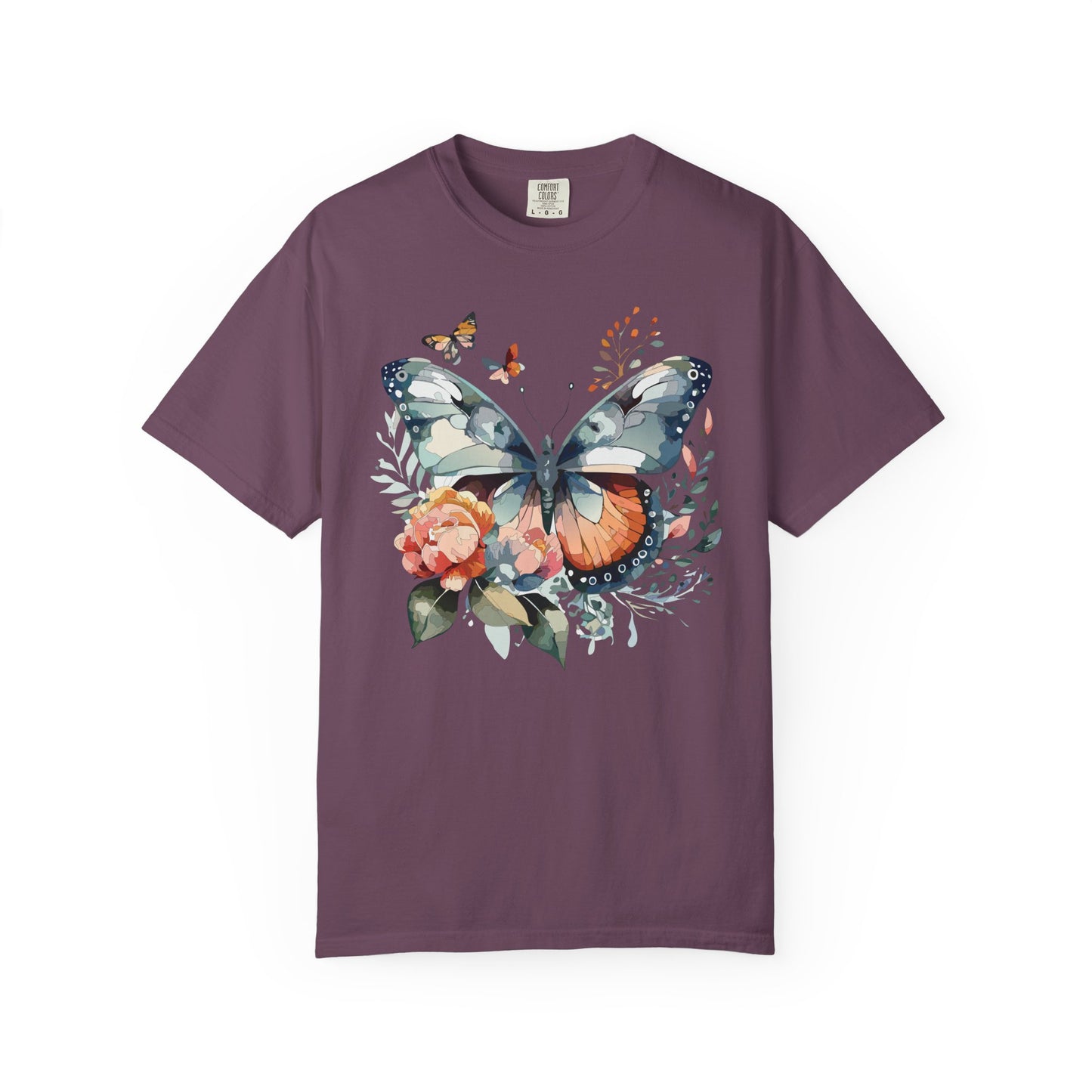 Butterfly Floral Print T-Shirt Botanical Design Unisex Heavy Cotton Tee b1