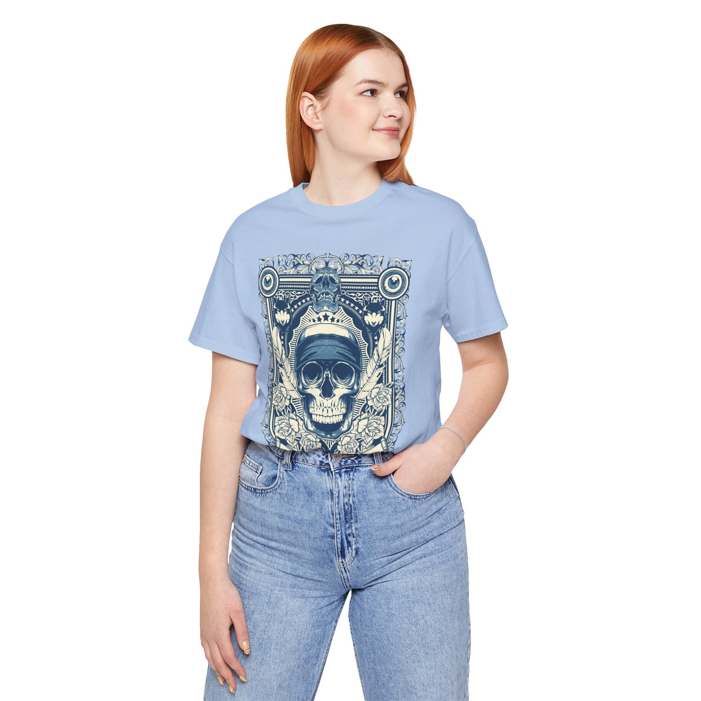 Skull Crown Graphic Tee Vintage Ornate Skull Illustration Rock Band T-Shirt