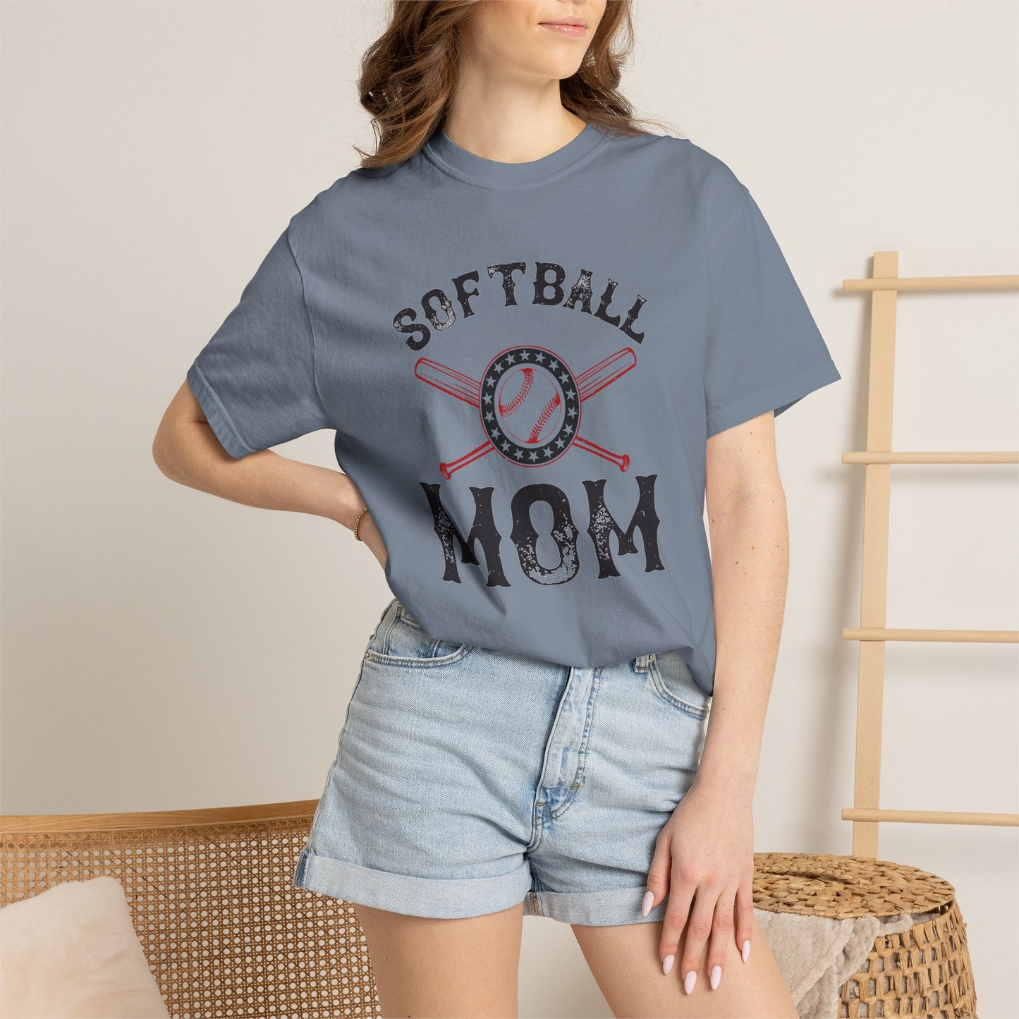 Softball Mom T-shirt Mother Day Mama Tee Unisex Comfort Colors Garment-Dyed Cotton h92