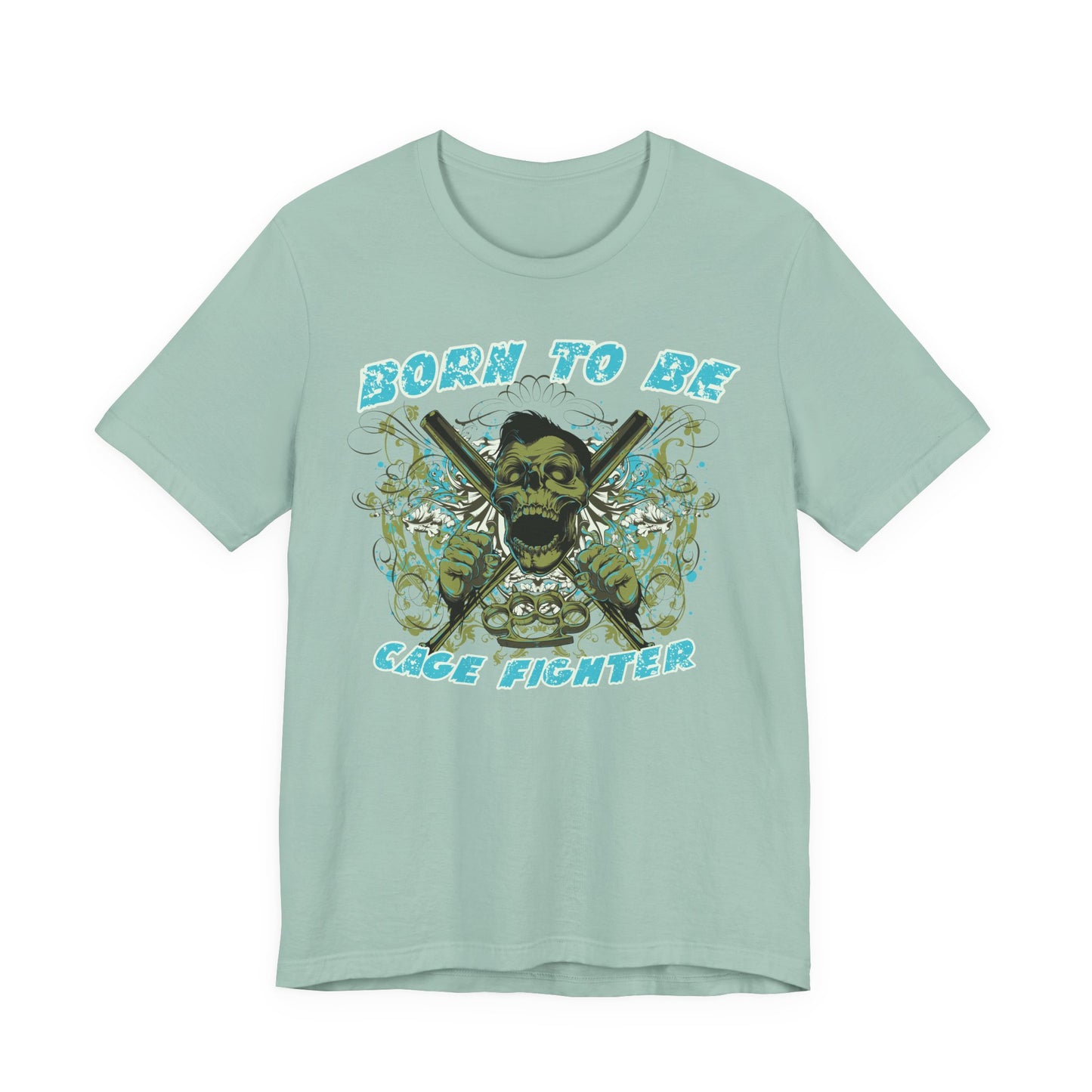 Born To Be Cage Fighter Tee Skull Crossed Knives Graphic T-Shirt