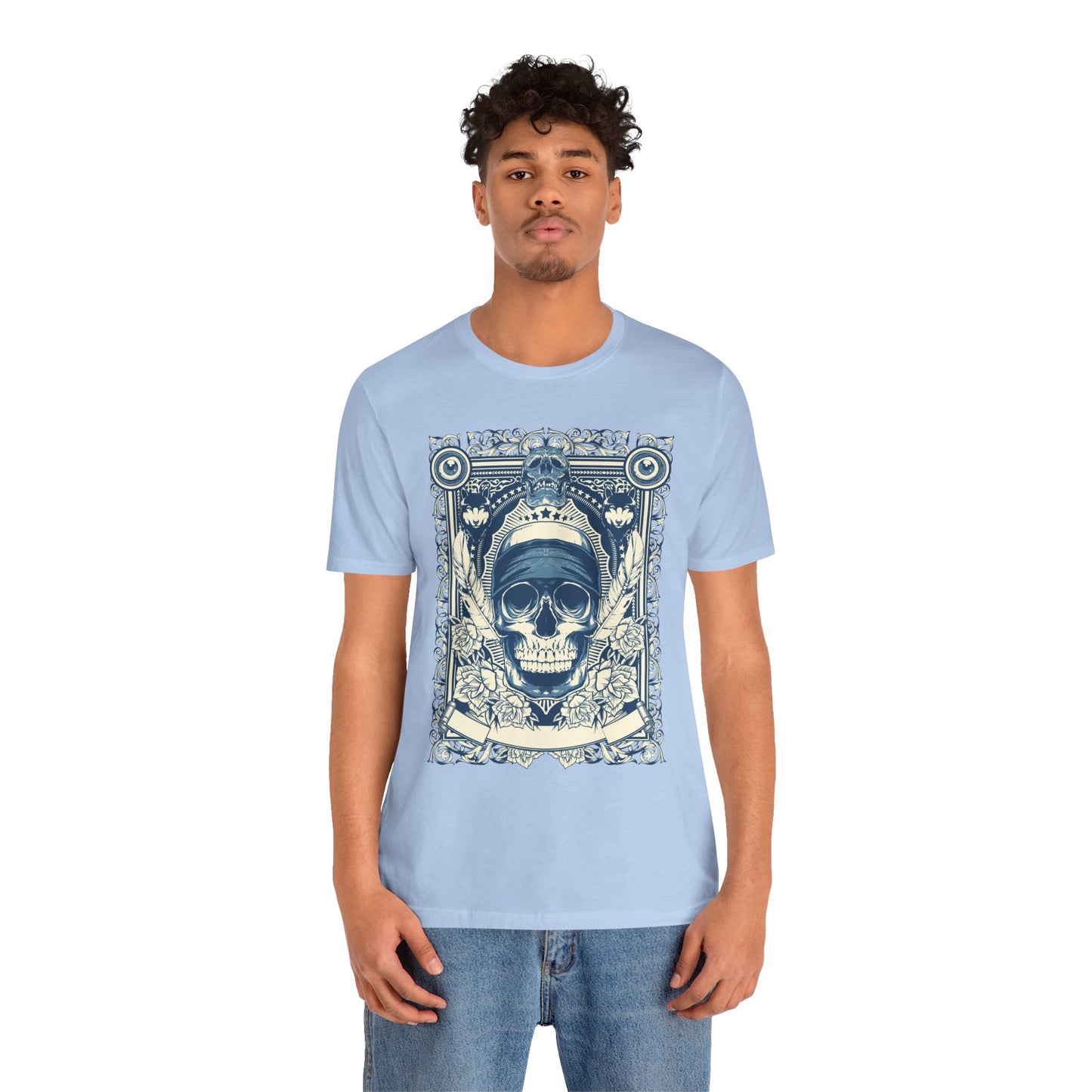 Skull Crown Graphic Tee Vintage Ornate Skull Illustration Rock Band T-Shirt
