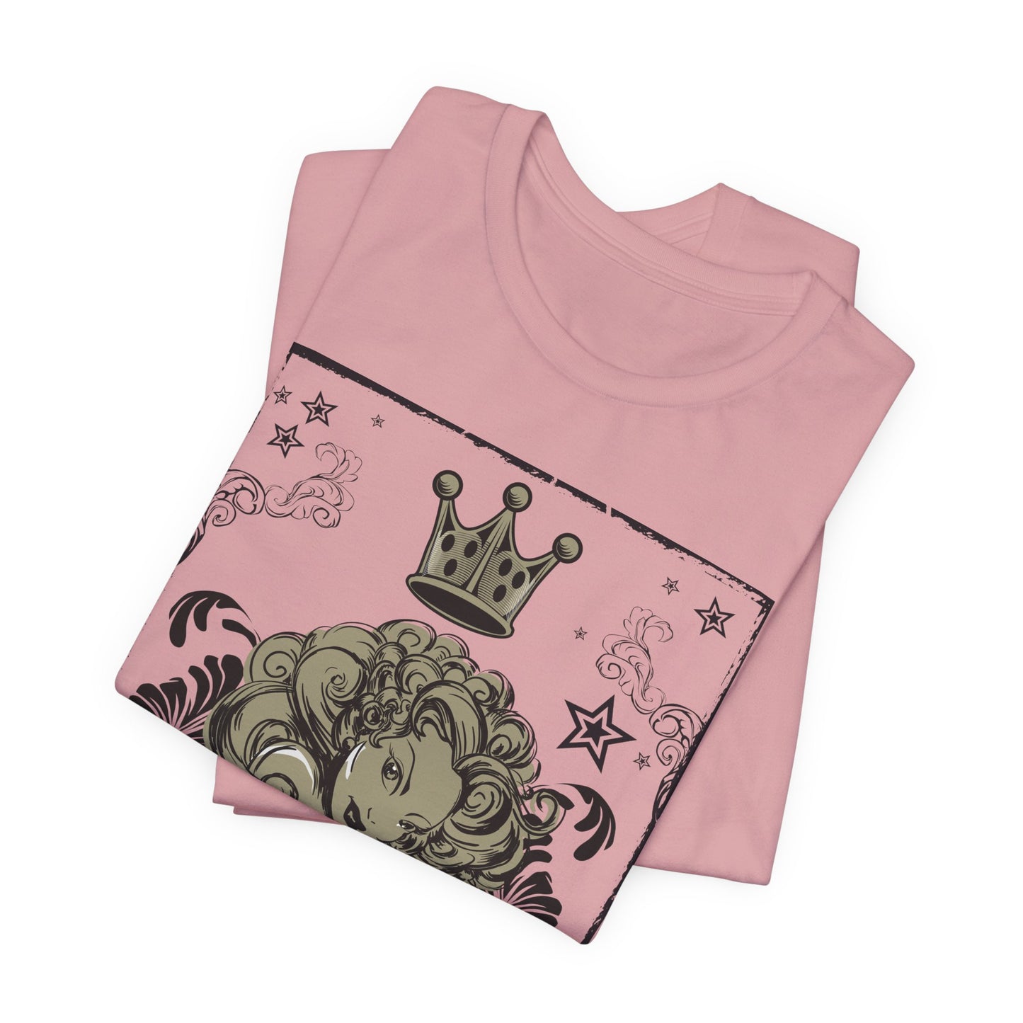 Crown Face Portrait Graphic Tee Vintage Floral Illustration Rock Band T-Shirt