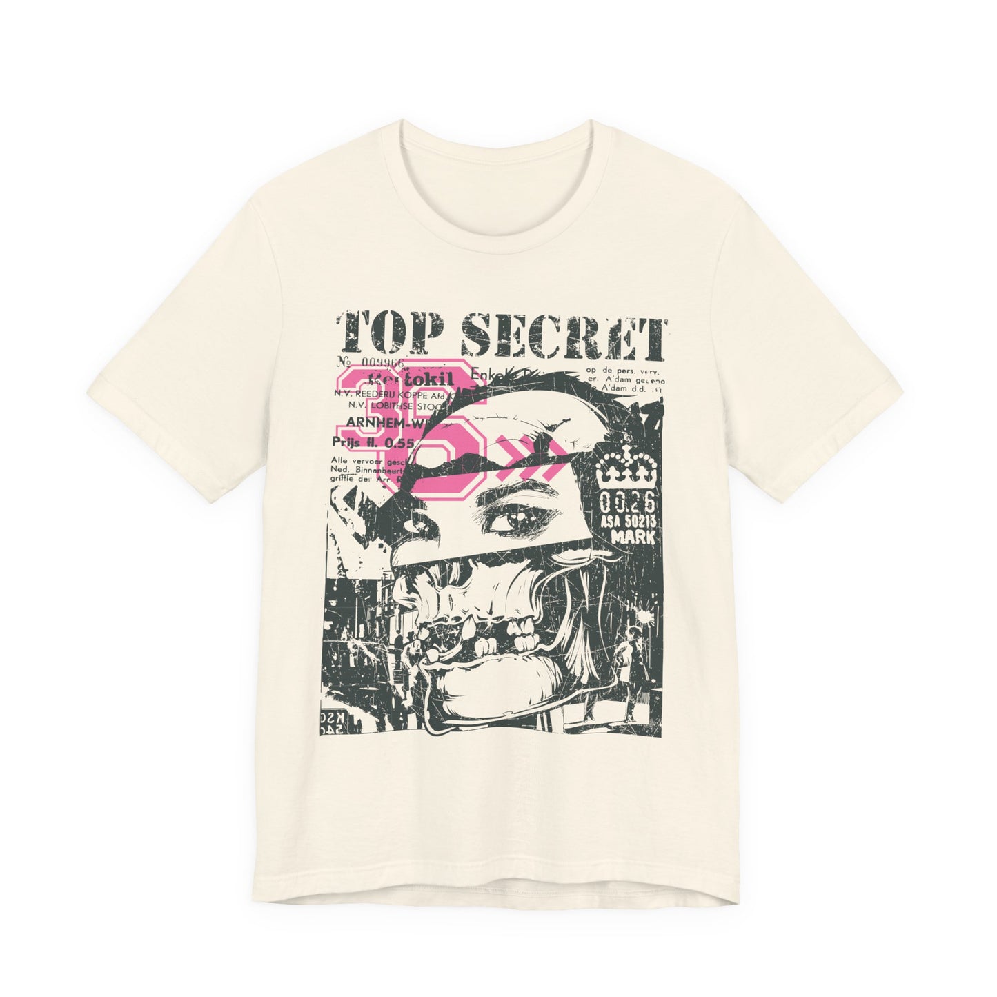 Top Secret Skull Face Tee Grunge Graphic T-Shirt Retro Collage A-6