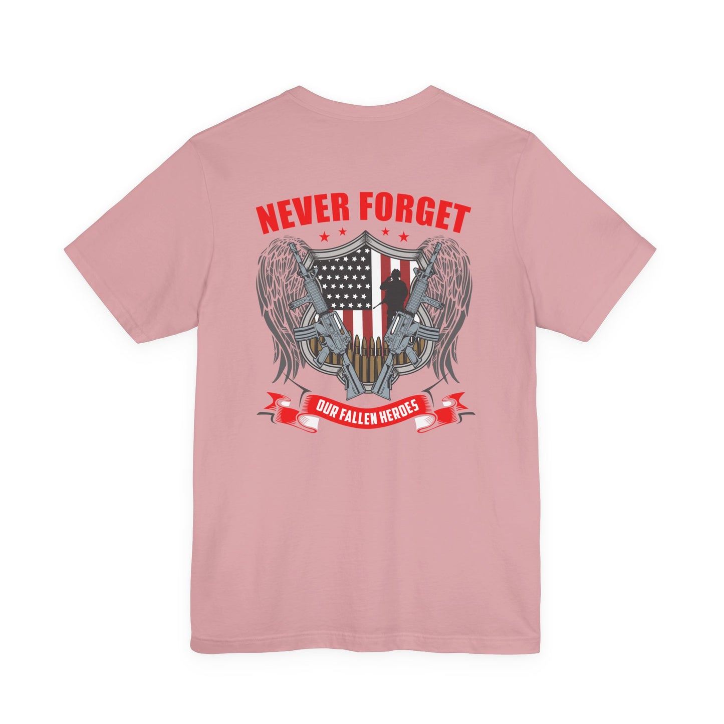 Never Forget Our Fallen Heroes T-Shirt American Flag Shield Eagles Unisex Cotton v39