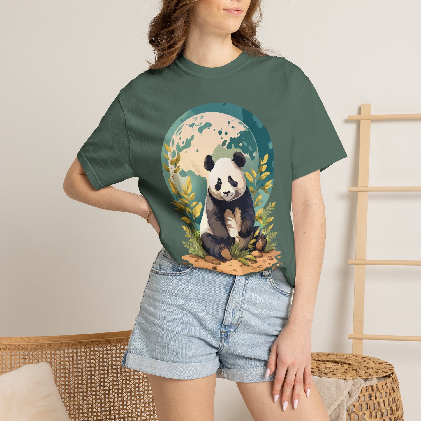 Panda Portrait T-Shirt Unisex Cotton Floral Chinese Graphic Circle Animal Art Tee pp6