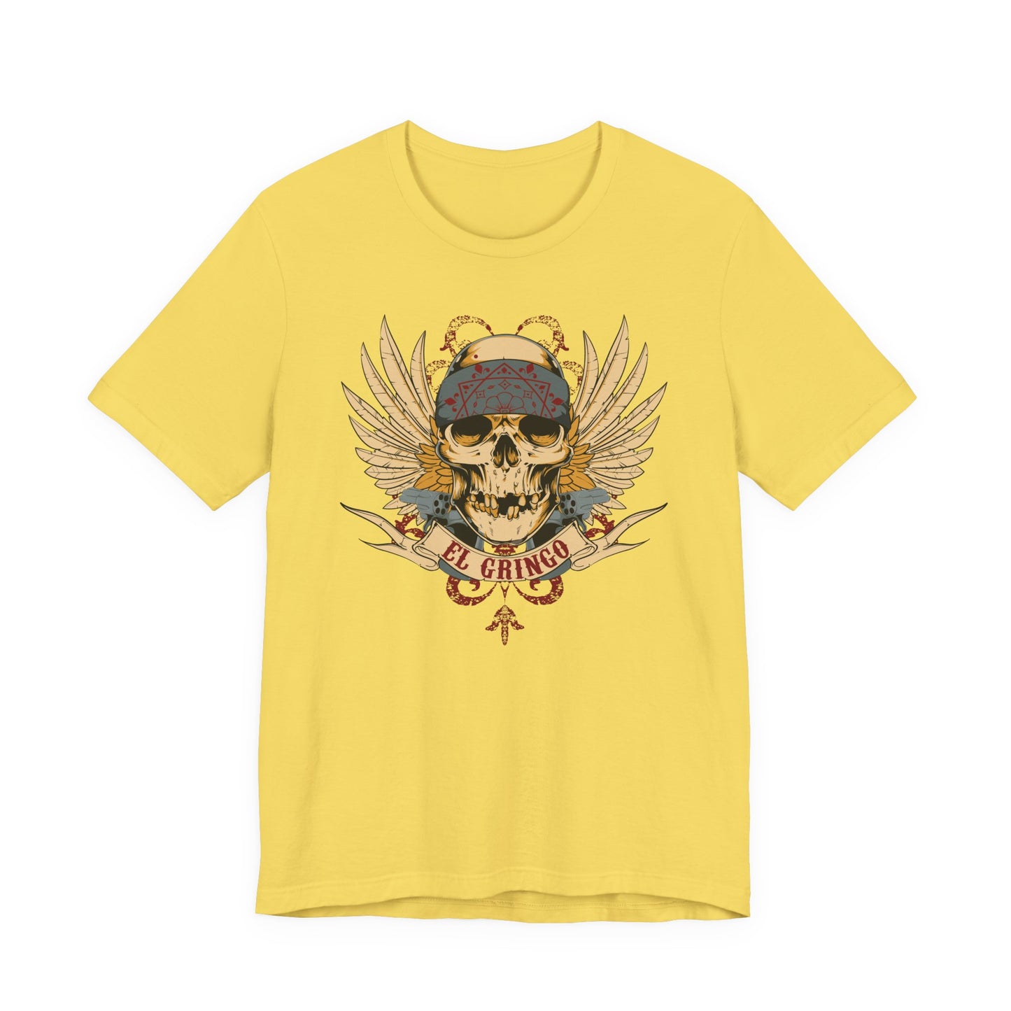 El Gringo Skull with Wings T-Shirt Vintage Tattoo Style Art-53