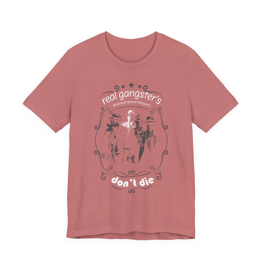 Real Gangsters Don't Die T-Shirt Vintage Outlaw Illustration Retro Biker Tee A-3