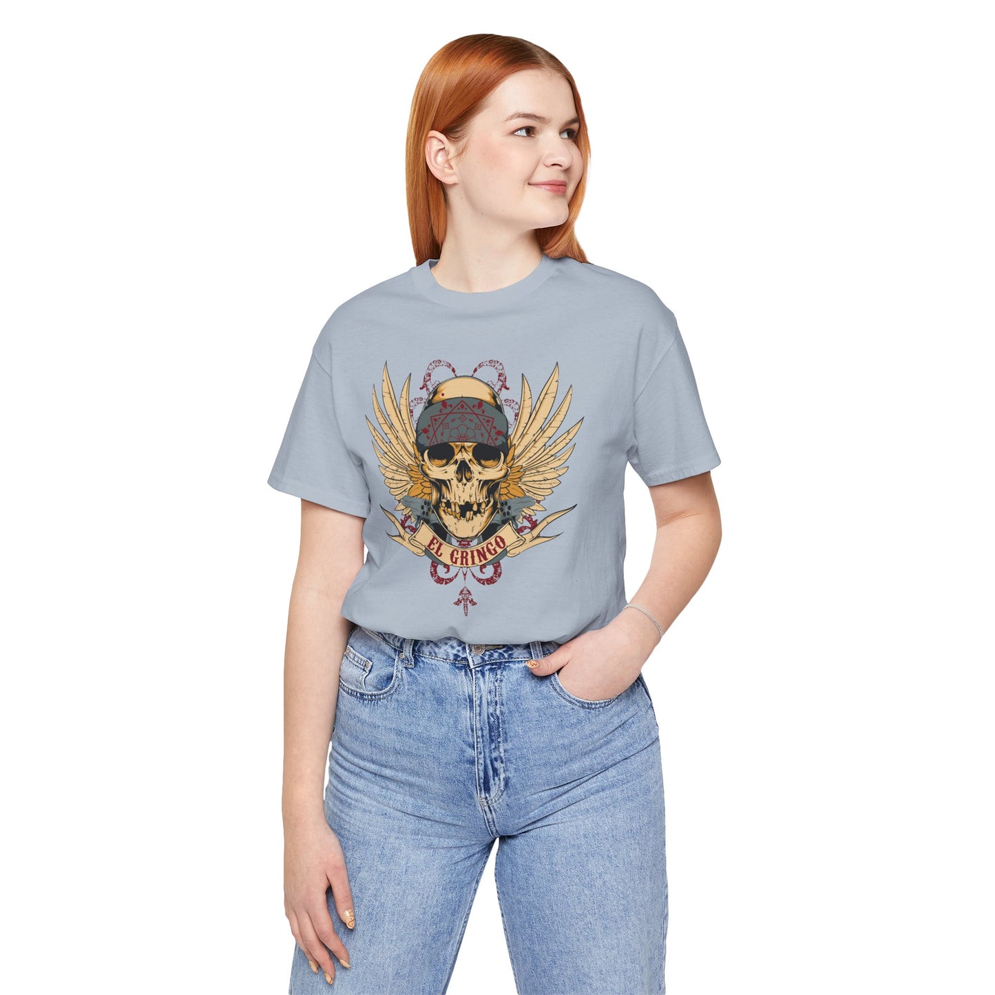 El Gringo Skull with Wings T-Shirt Vintage Tattoo Style Art-53