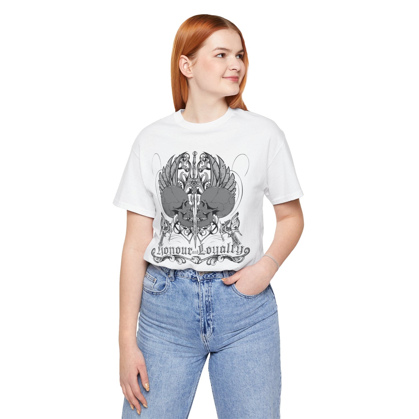 Honor Loyalty crest tee Gothic heraldry skulls wings emblem Art-48
