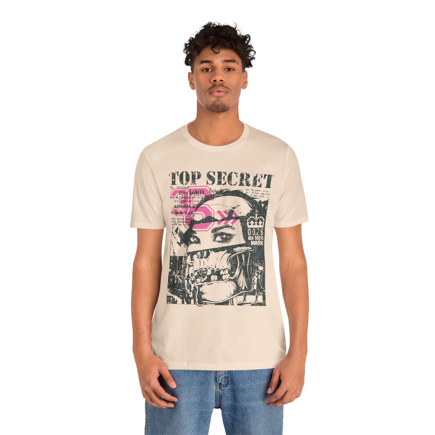 Top Secret Skull Face Tee Grunge Graphic T-Shirt Retro Collage A-6