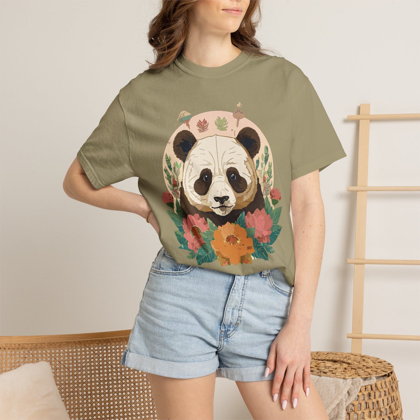 Panda Portrait T-Shirt Unisex Cotton Floral Chinese Graphic Circle Animal Art Tee p2