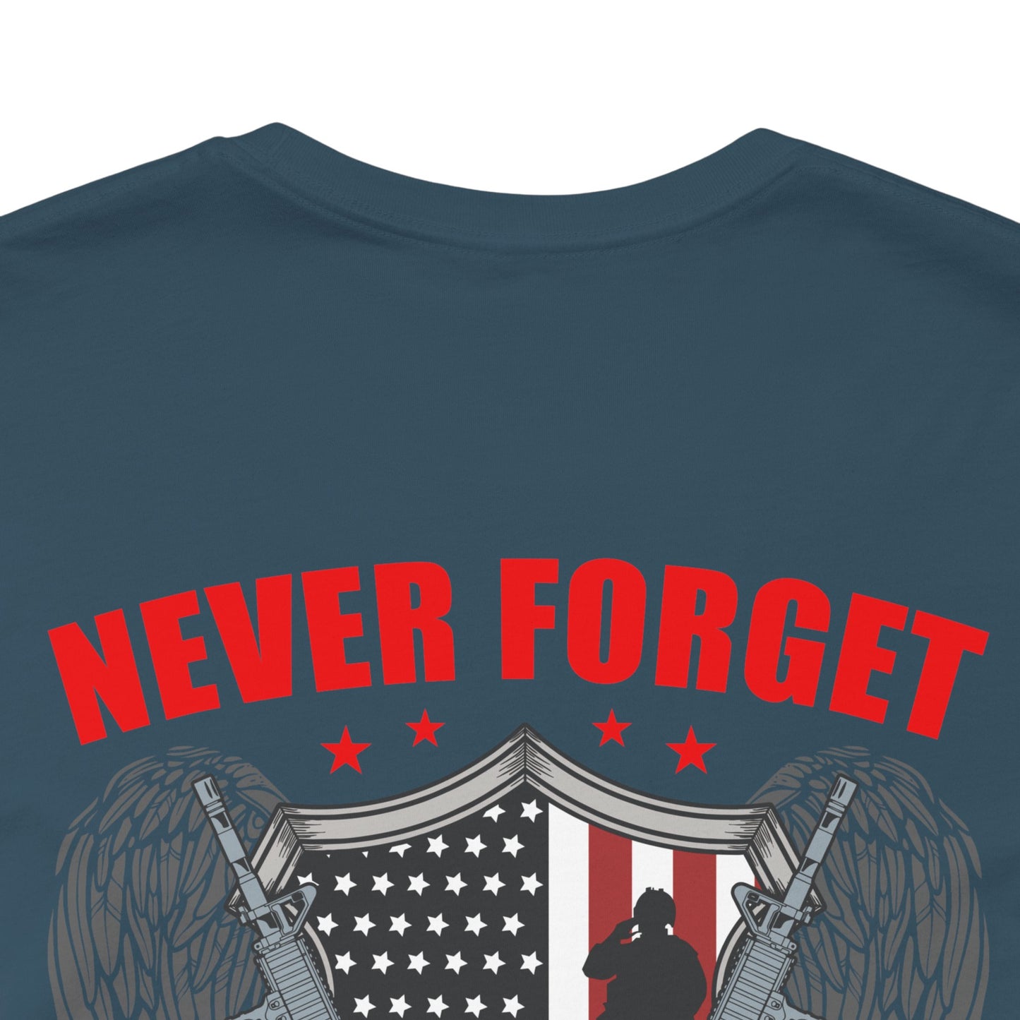 Never Forget Our Fallen Heroes T-Shirt American Flag Shield Eagles Unisex Cotton v39