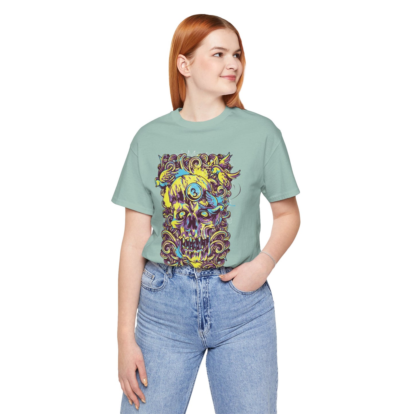 Colorful Skull Illustration Graphic Unisex Cotton T-Shirt r41