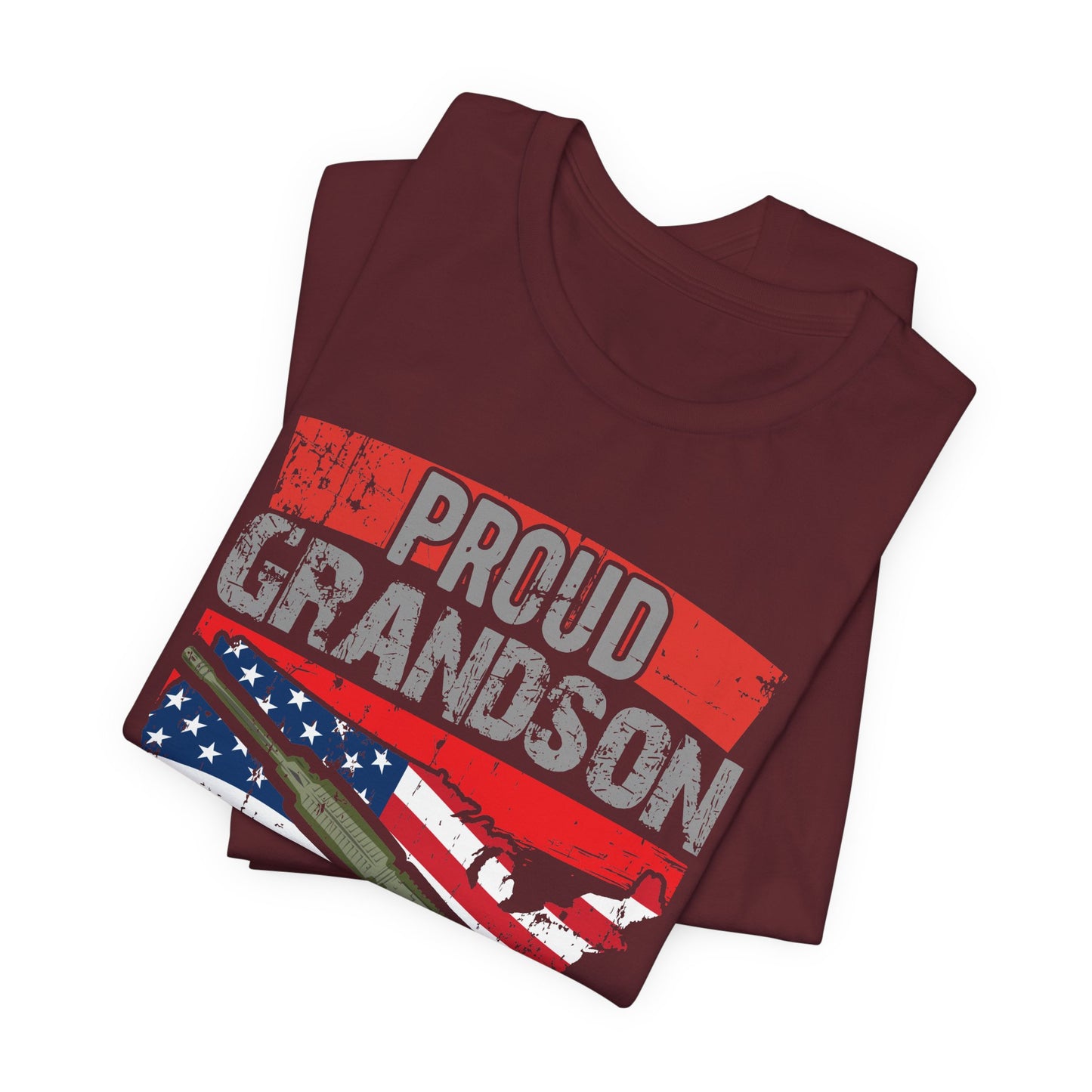 Proud Grandson of a WWII Veteran T-Shirt American Flag Rifle Graphic Unisex Cotton v16