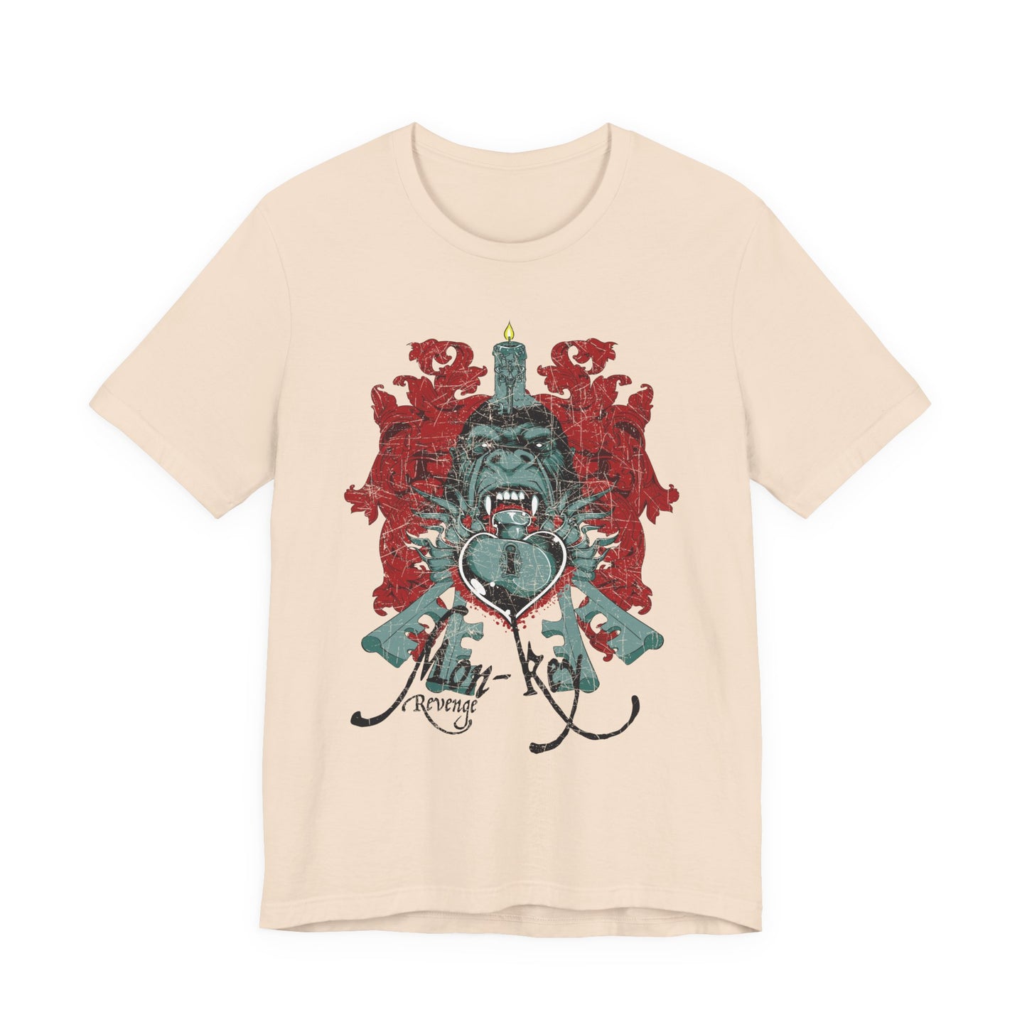 Gorilla Crest with Sword and Heart T-Shirt Heraldic Gothic Design Rock Band T-Shirt