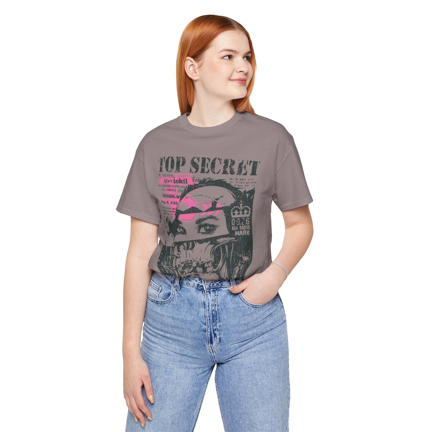 Top Secret Skull Face Tee Grunge Graphic T-Shirt Retro Collage A-6