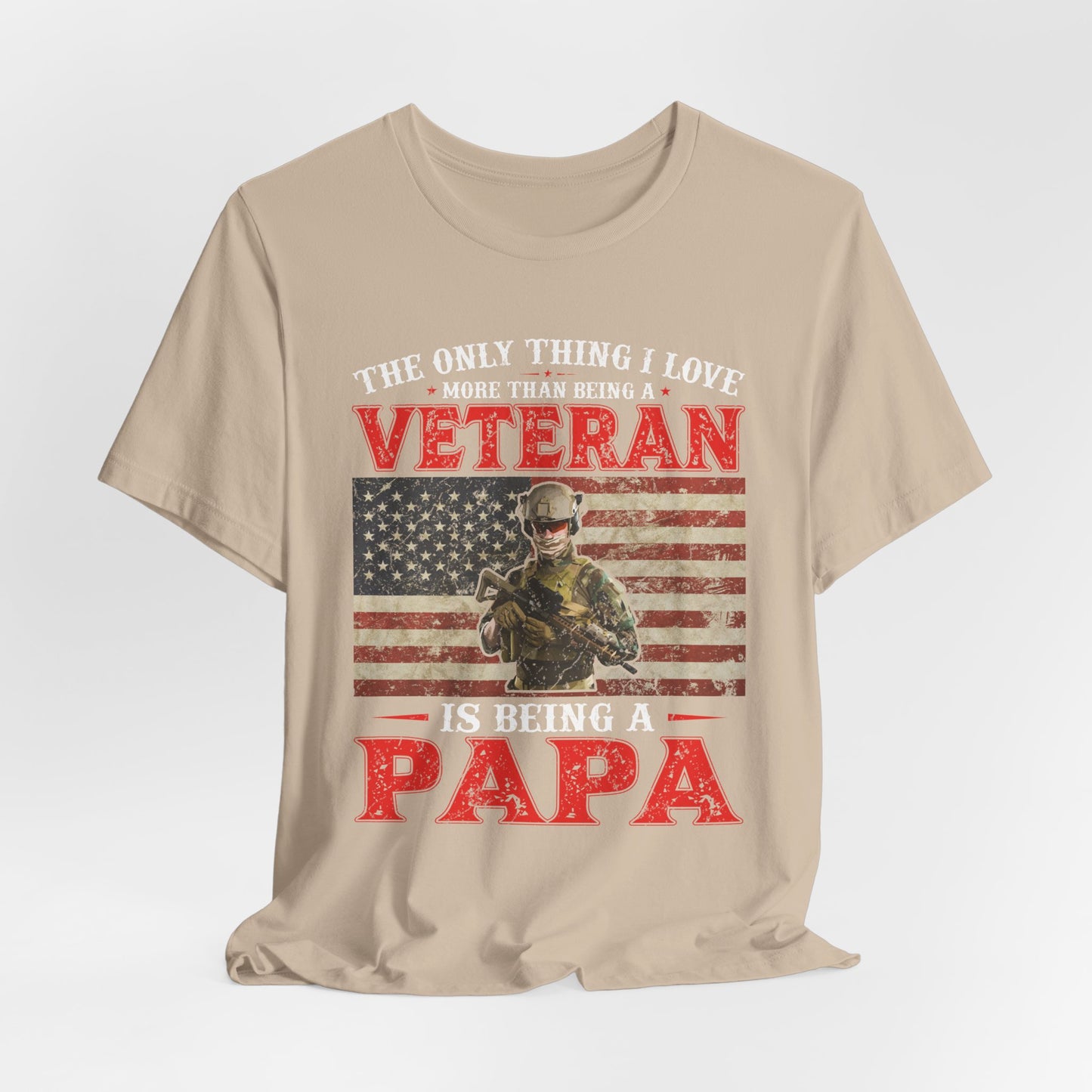 Veteran with American Flag Papa T-Shirt Military Grandpa Unisex Cotton Tee v30