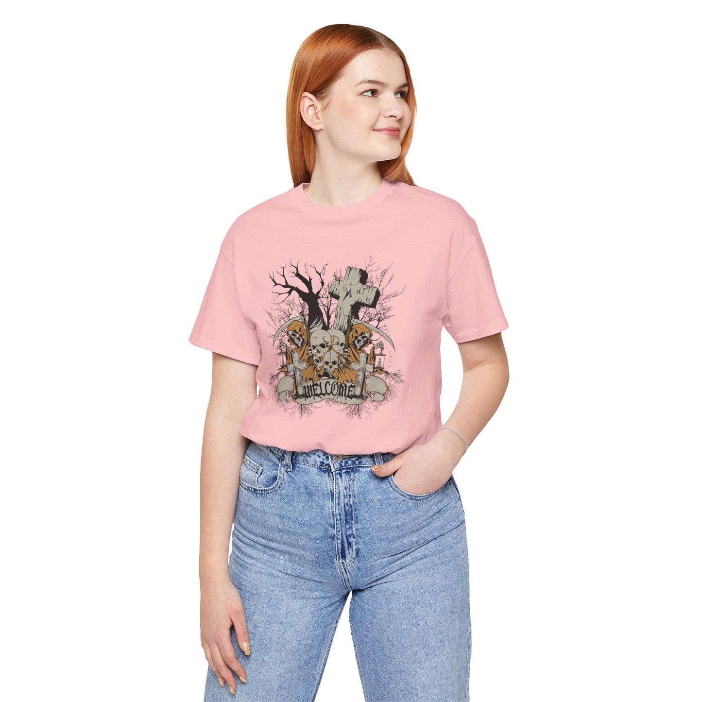 Skull Halloween Graphic Design Unisex Cotton T-Shirt Art-50
