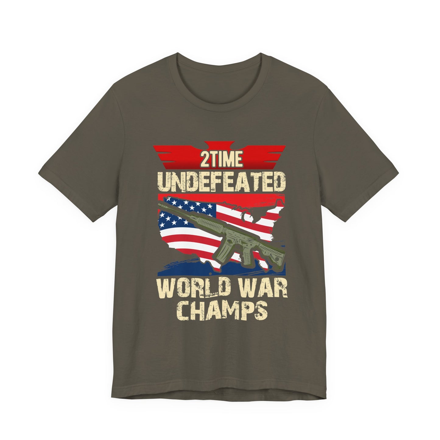 2Time Undefeated World War Champs T-Shirt American Flag Rifle Design Unisex Cotton v15