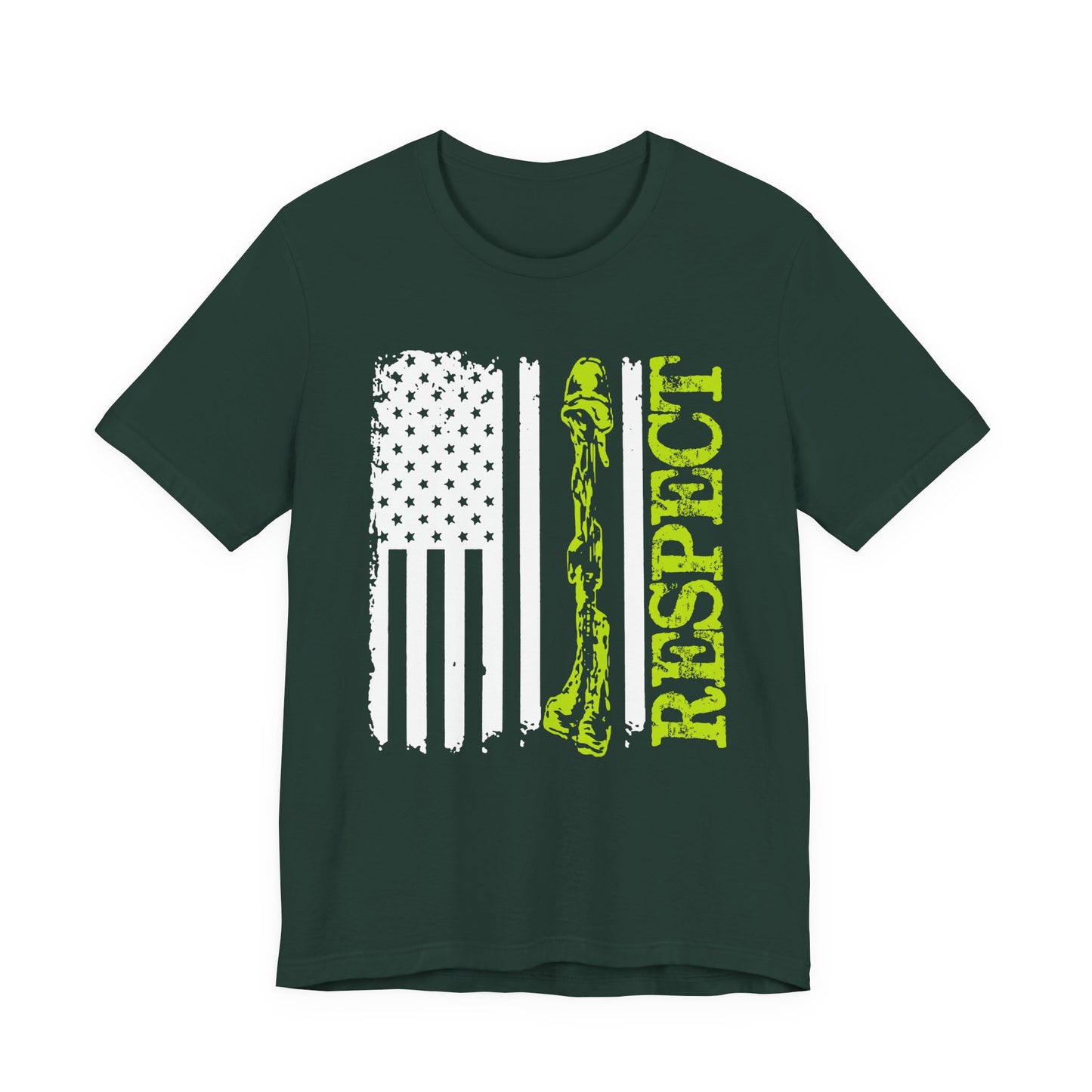 Respect Flag Rifle T-Shirt American Flag, Rifle Silhouette Military Tribute Unisex Cotton v57