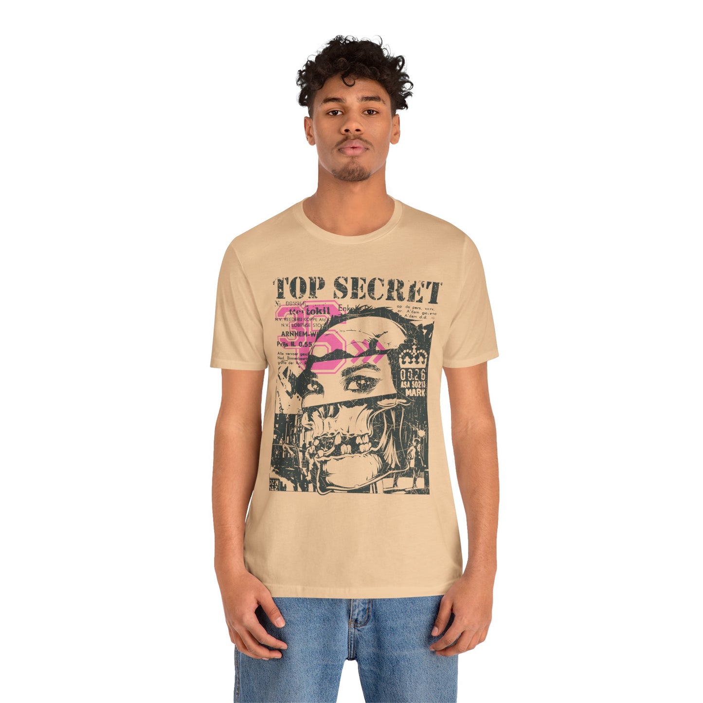 Top Secret Skull Face Tee Grunge Graphic T-Shirt Retro Collage A-6