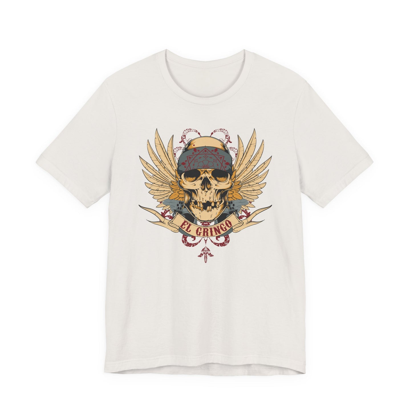 El Gringo Skull with Wings T-Shirt Vintage Tattoo Style Art-53