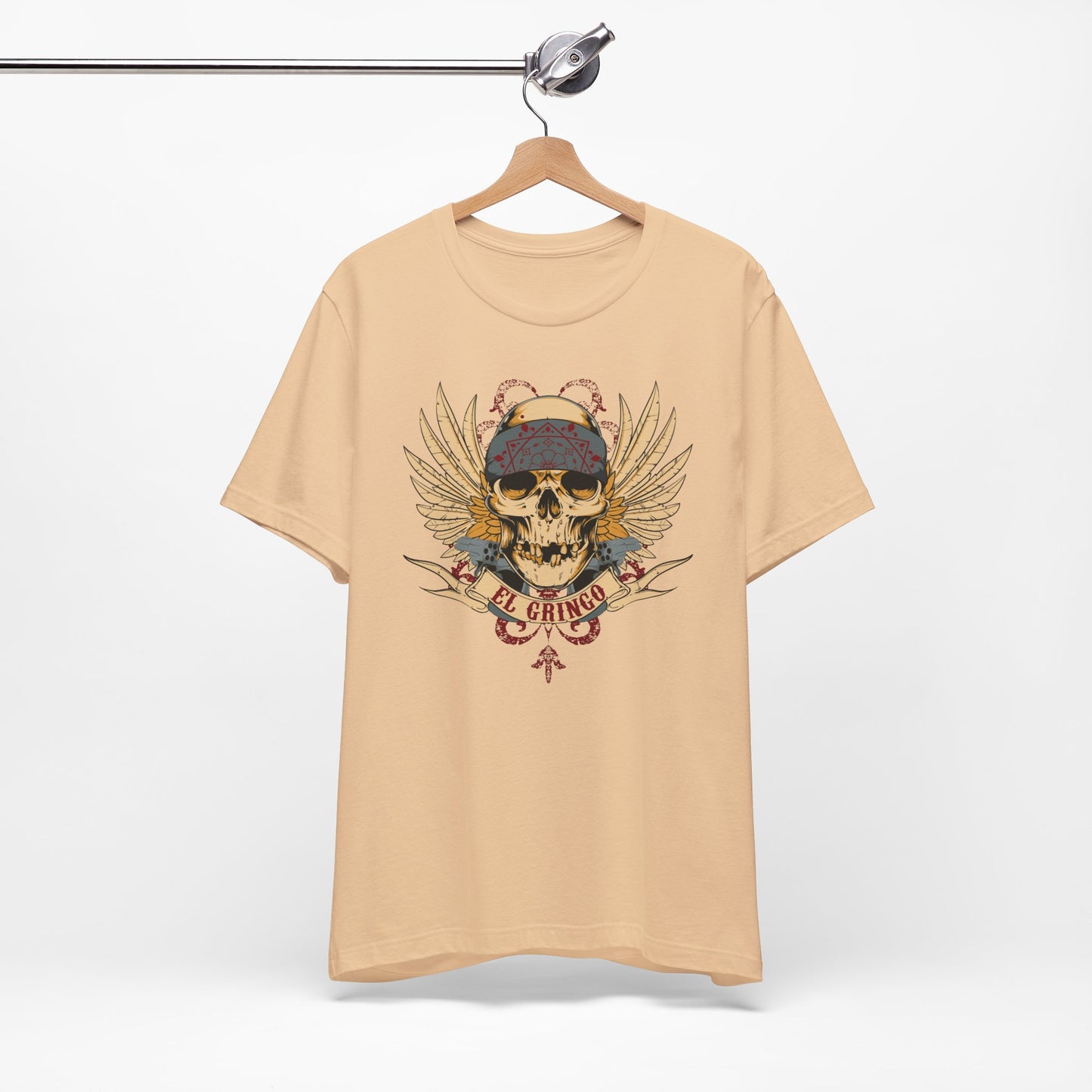 El Gringo Skull with Wings T-Shirt Vintage Tattoo Style Art-53