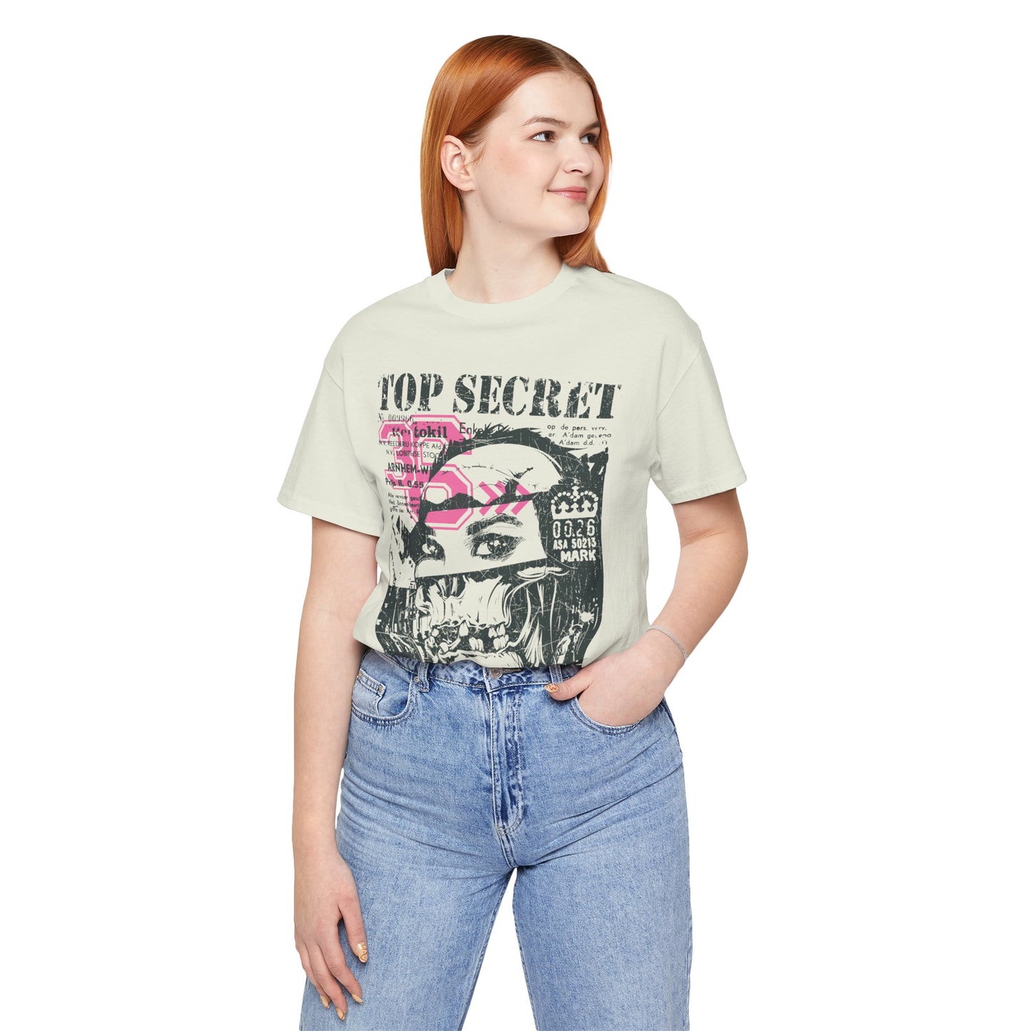 Top Secret Skull Face Tee Grunge Graphic T-Shirt Retro Collage A-6