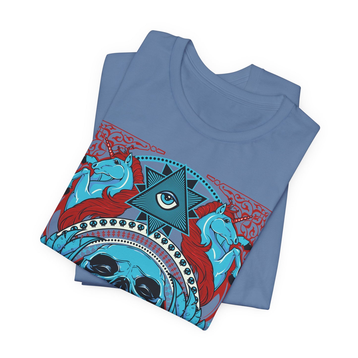 All-Seeing Skull Illustration Tee Winged Skull Third Eye Roses T-Shirt