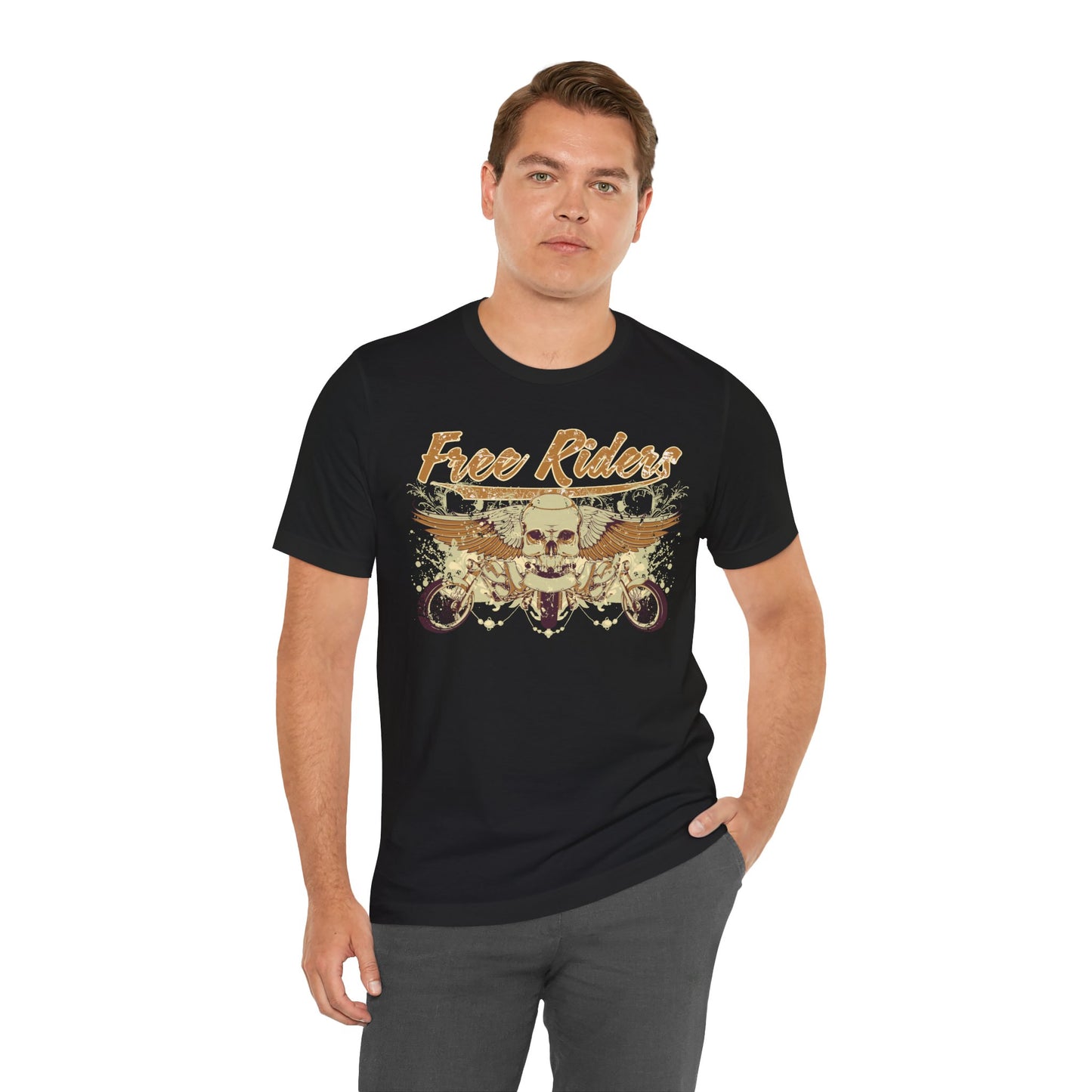 Free Riders Skull Motorcycle Tee Biker Graphic Art Design T-Shirt A-1