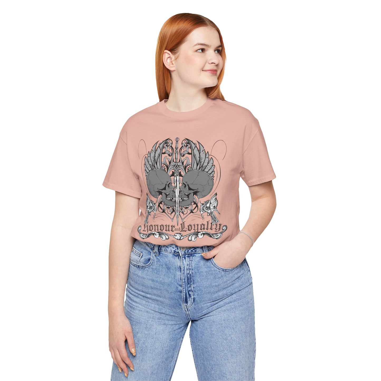 Honor Loyalty crest tee Gothic heraldry skulls wings emblem Art-48