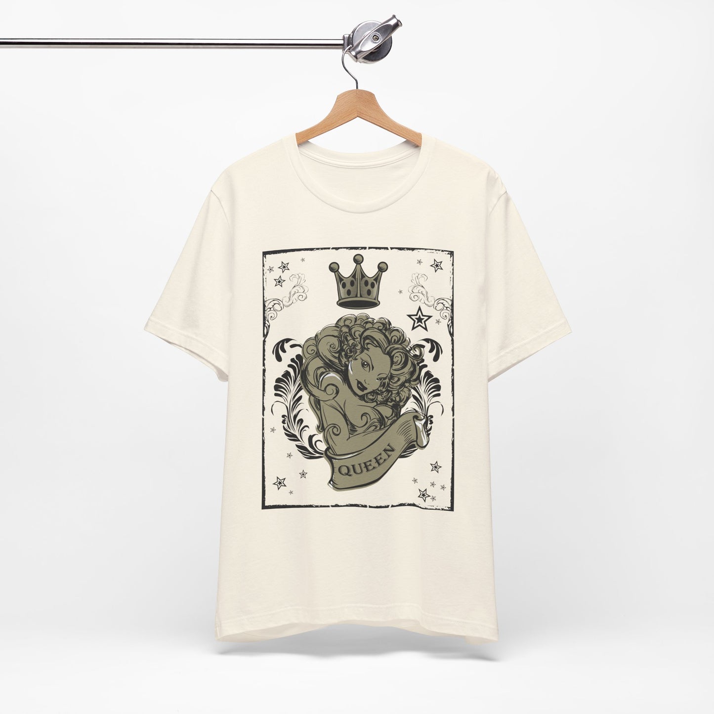 Crown Face Portrait Graphic Tee Vintage Floral Illustration Rock Band T-Shirt
