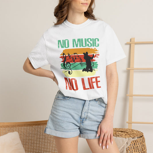 No Music No Life T-shirt Vintage Sunset Music Notes Silhouette Unisex Cotton Tee 020