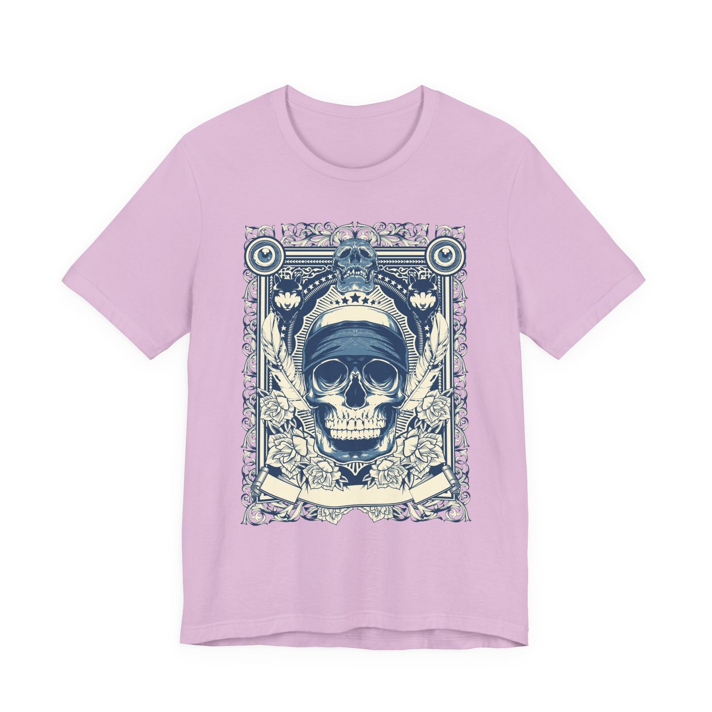 Skull Crown Graphic Tee Vintage Ornate Skull Illustration Rock Band T-Shirt
