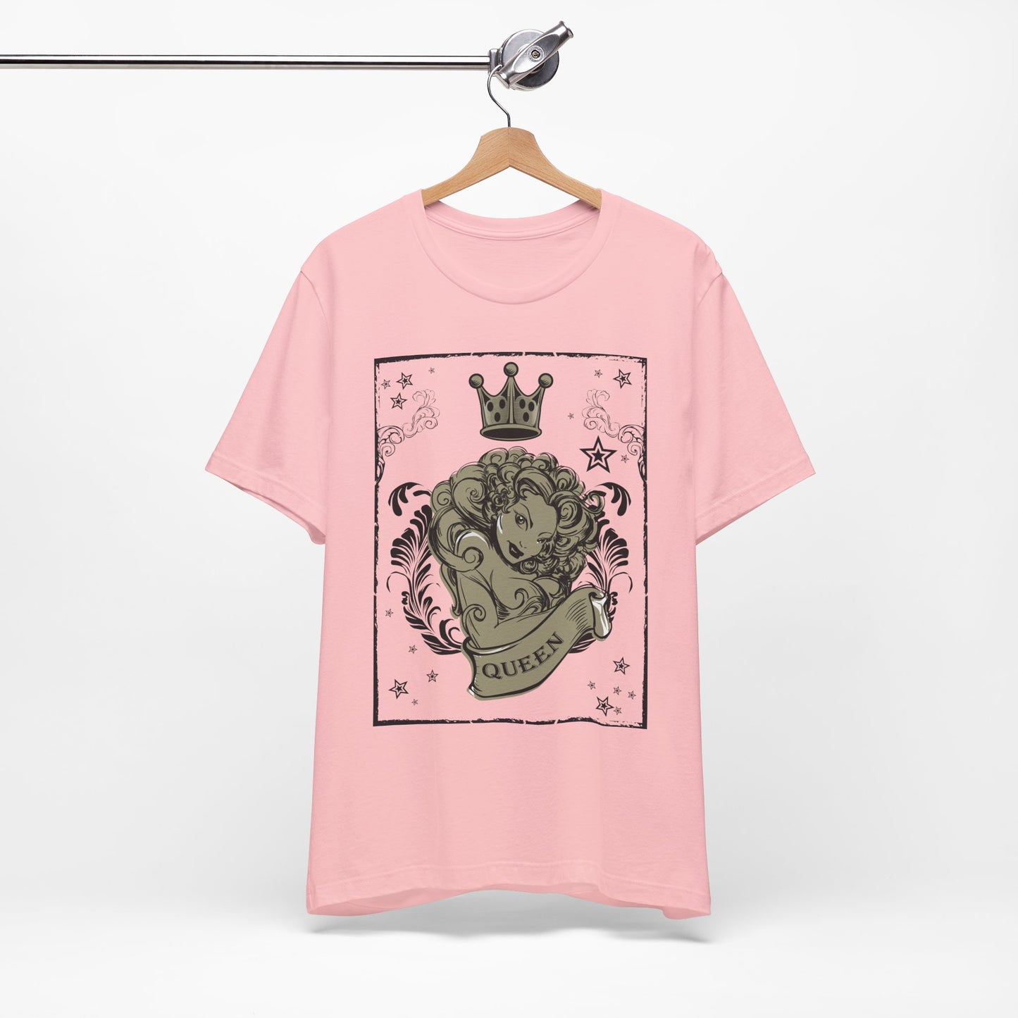 Crown Face Portrait Graphic Tee Vintage Floral Illustration Rock Band T-Shirt