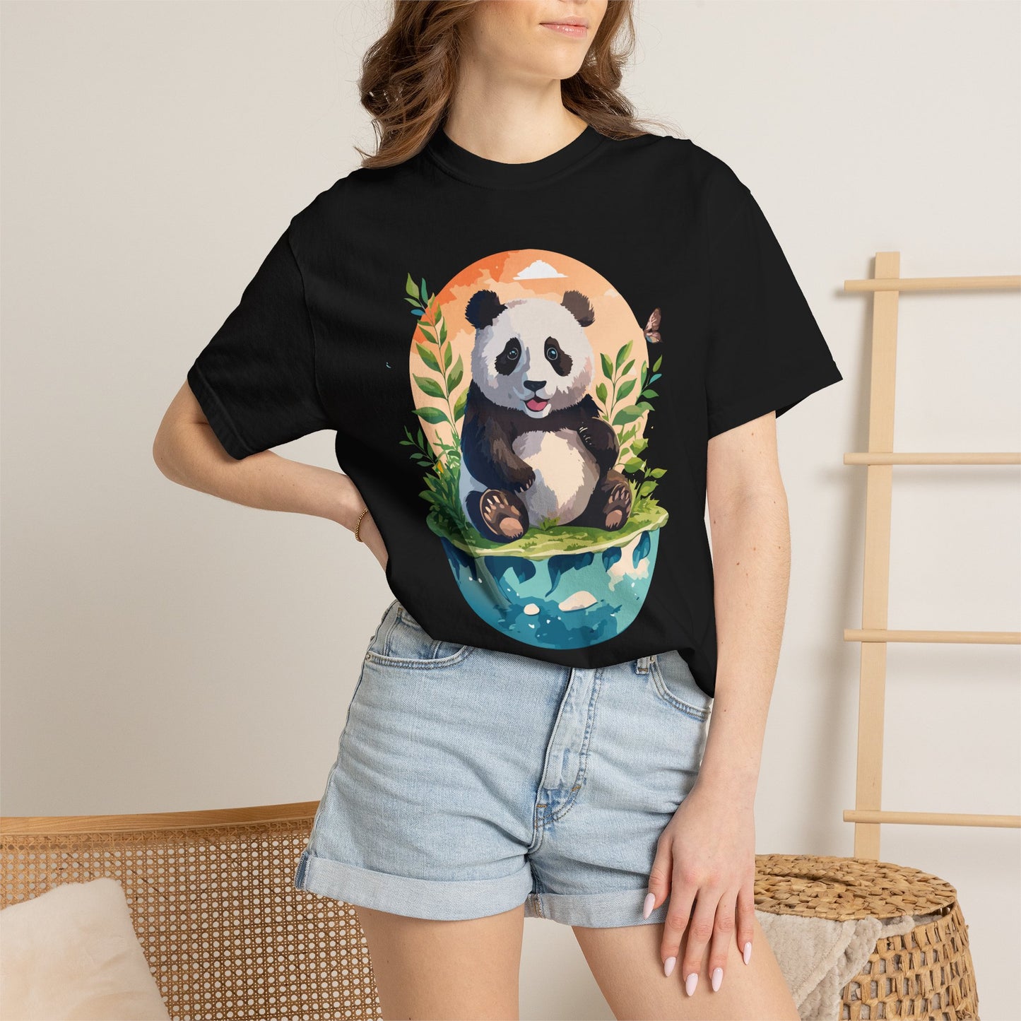 Panda Portrait T-Shirt Unisex Cotton Floral Chinese Graphic Circle Animal Art Tee pp4