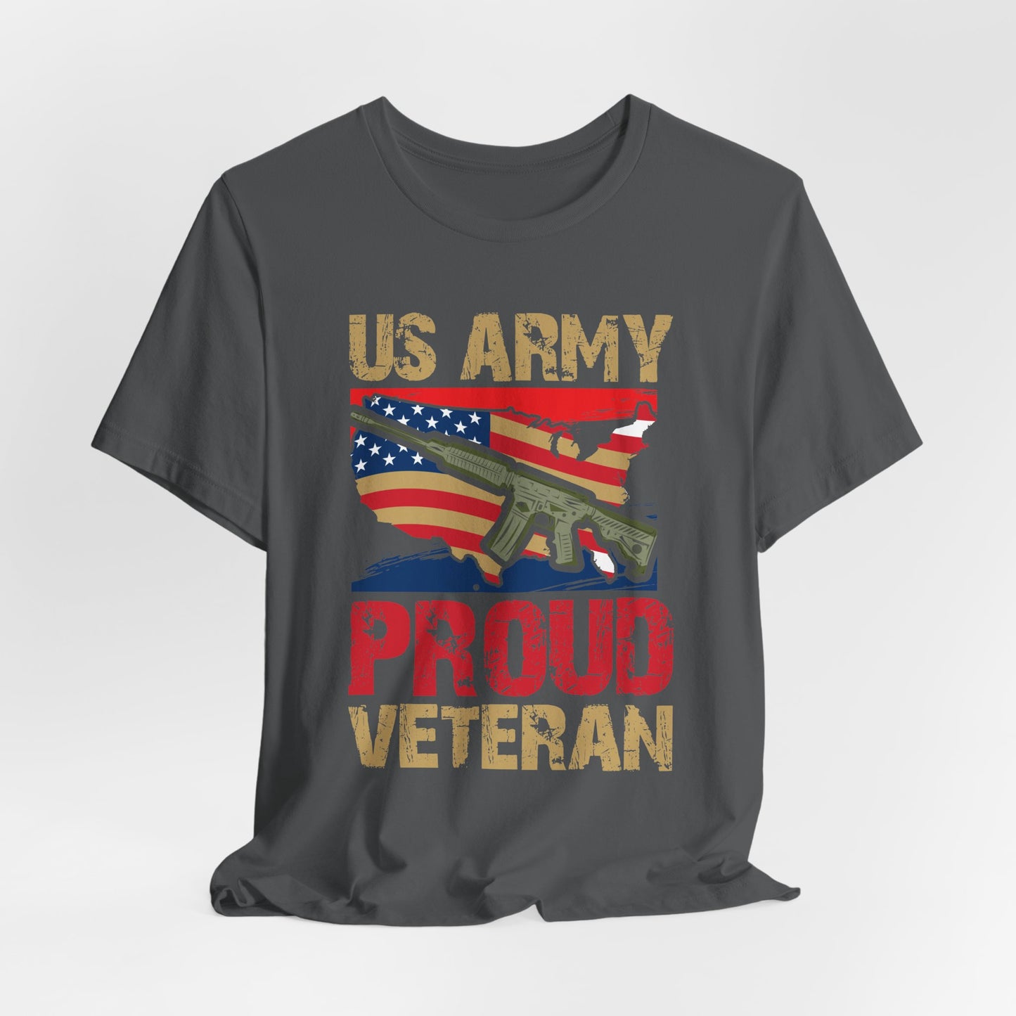 US Army Proud Veteran T-Shirt American Flag Rifle Military Unisex Cotton Tee v17