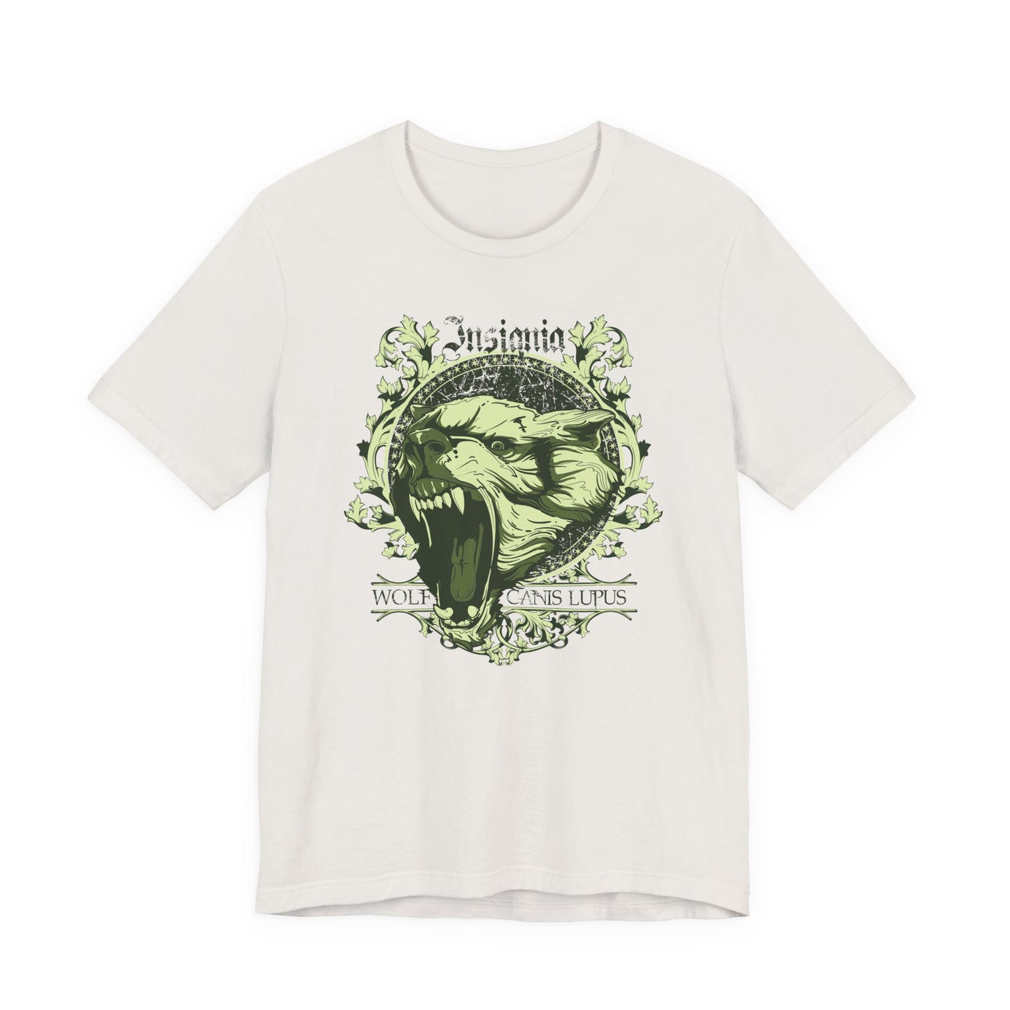 Howling Wolf Skull Tee Gothic Vintage Crest, Green Graphic Shirt Art-54