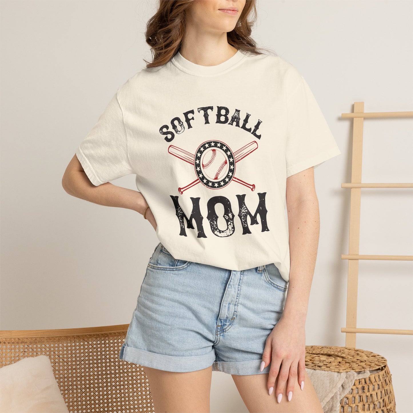 Softball Mom T-shirt Mother Day Mama Tee Unisex Comfort Colors Garment-Dyed Cotton h92