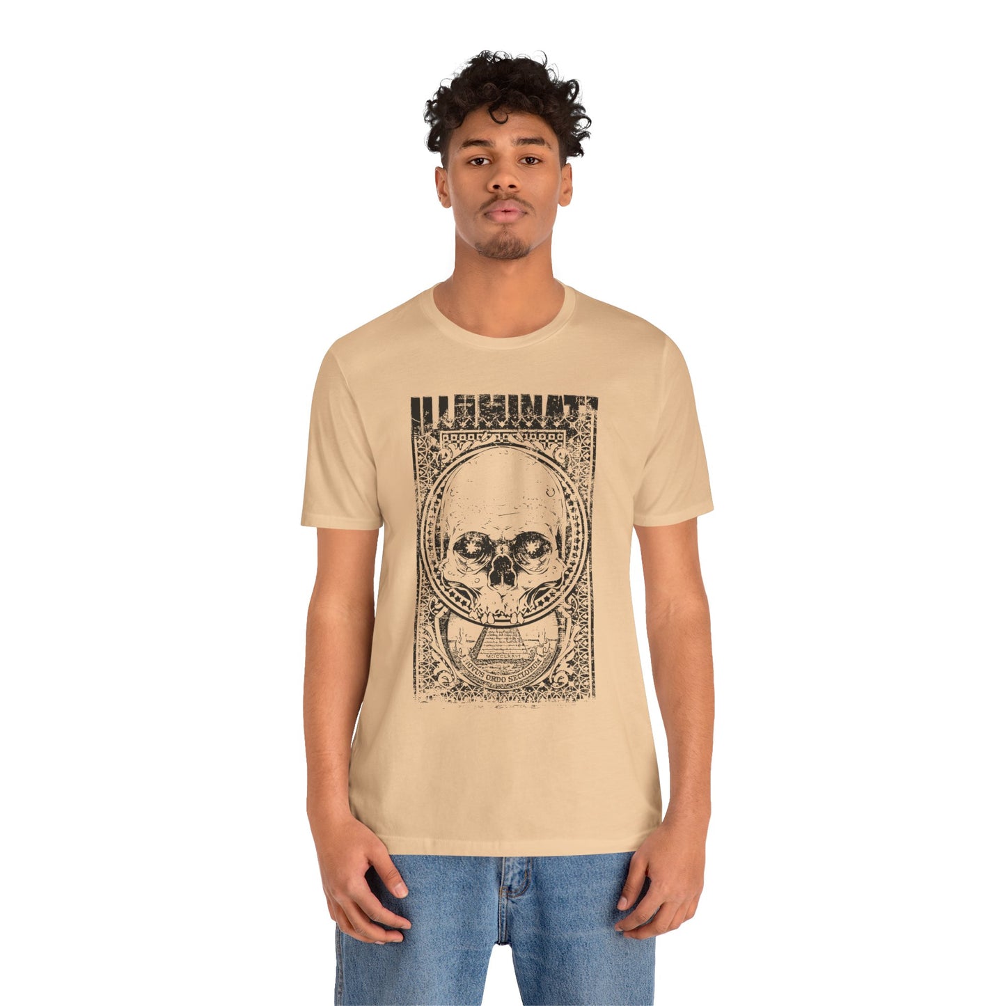 Skull Circle Graphic T-Shirt Vintage Etching Illustration Art Design Tee A-9