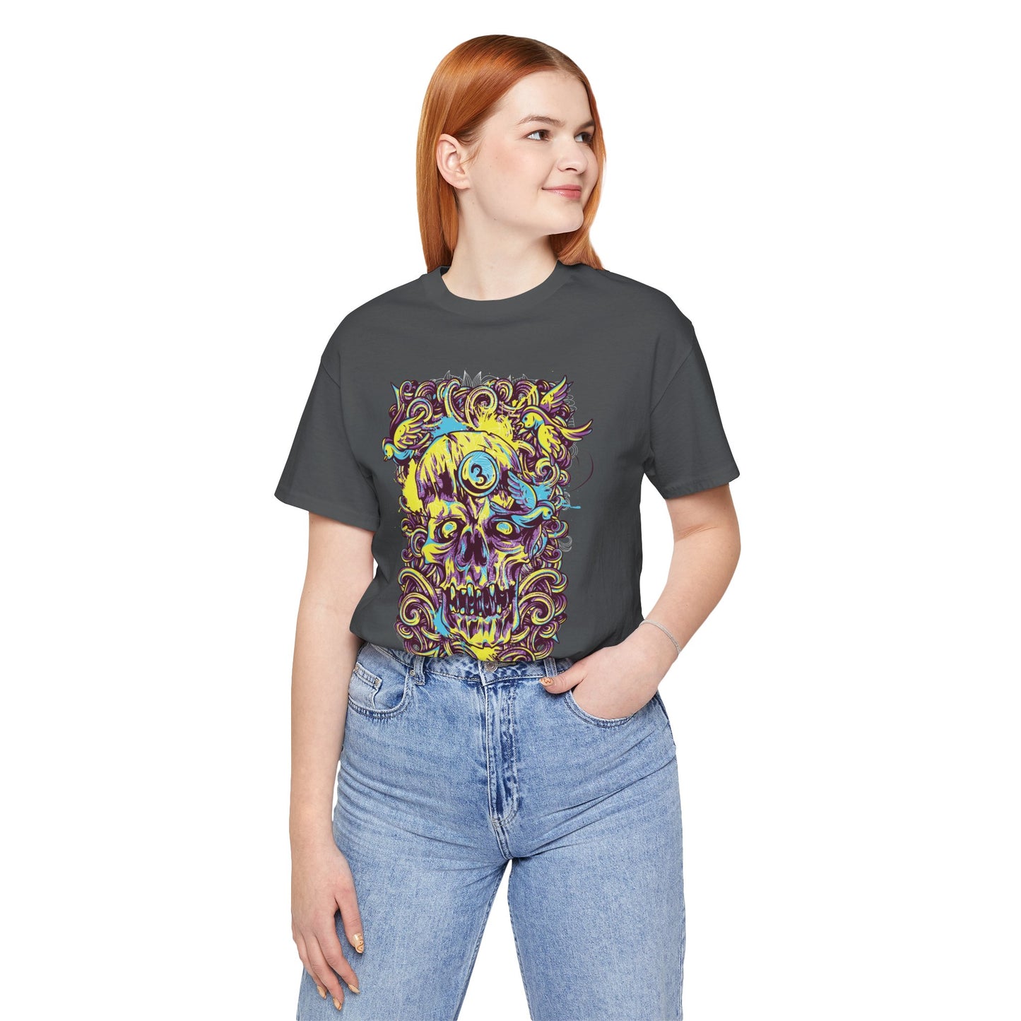 Colorful Skull Illustration Graphic Unisex Cotton T-Shirt r41
