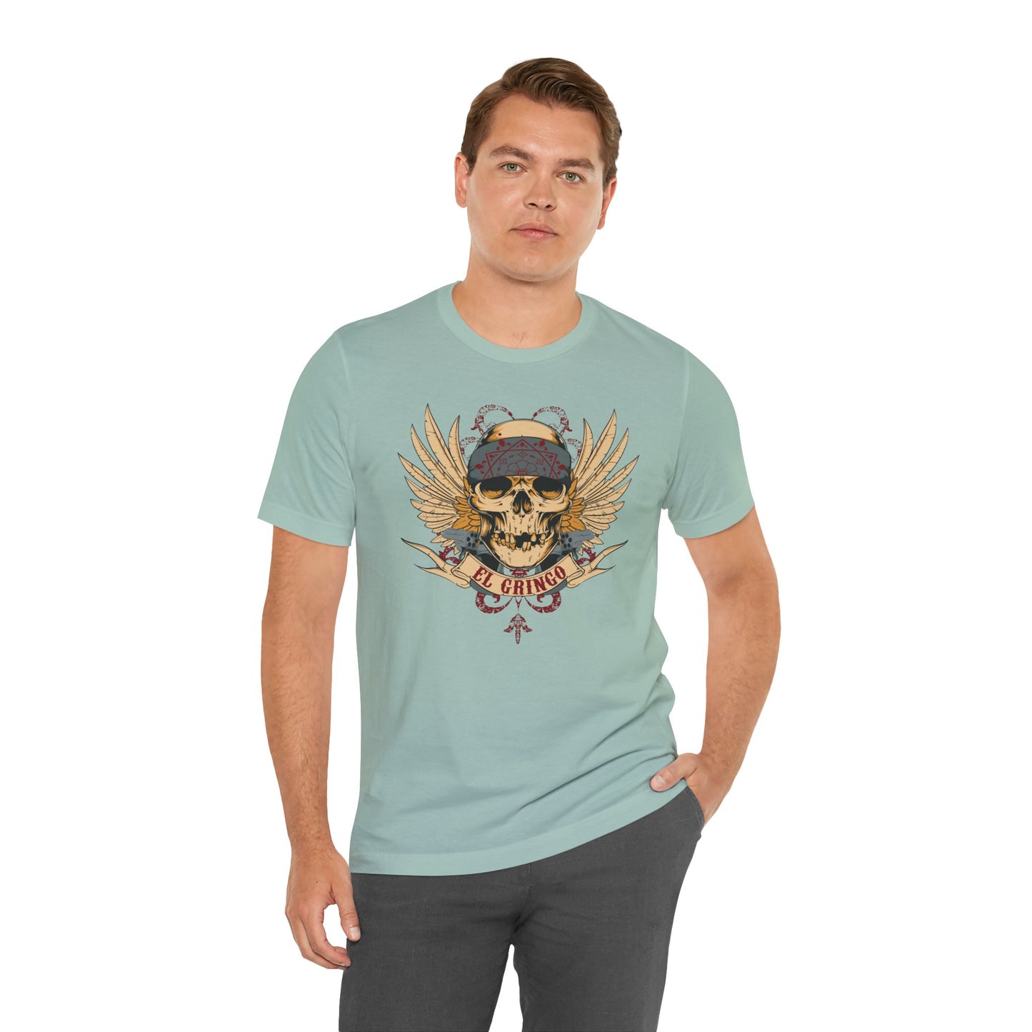 El Gringo Skull with Wings T-Shirt Vintage Tattoo Style Art-53