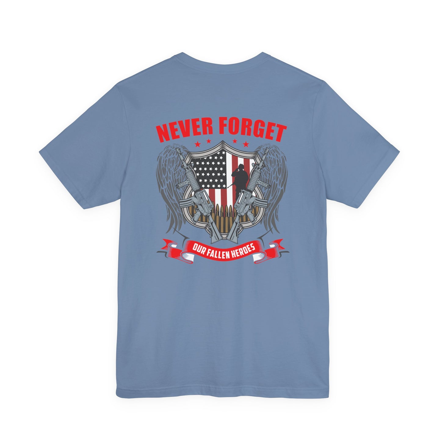 Never Forget Our Fallen Heroes T-Shirt American Flag Shield Eagles Unisex Cotton v39
